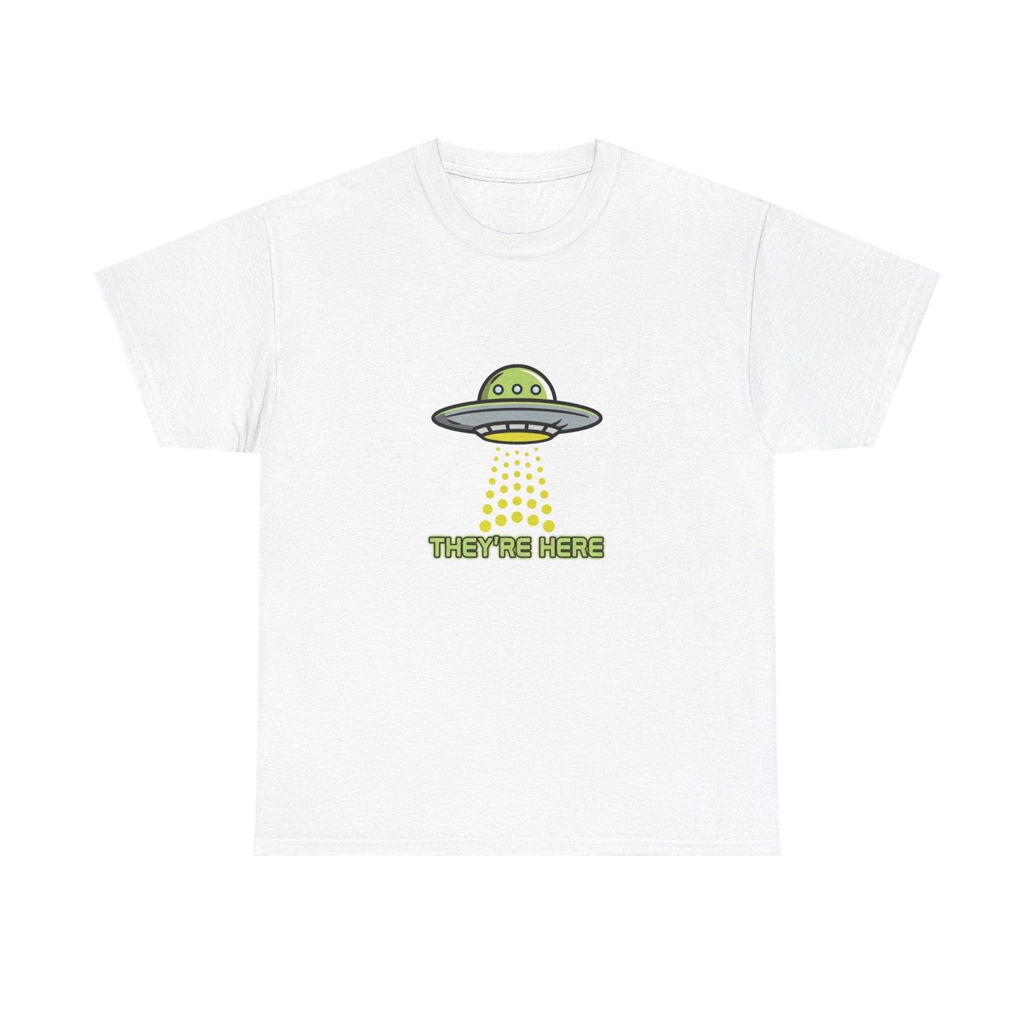 UFO Graphic Tee — "They’re Here" Alien Abduction T‑Shirt