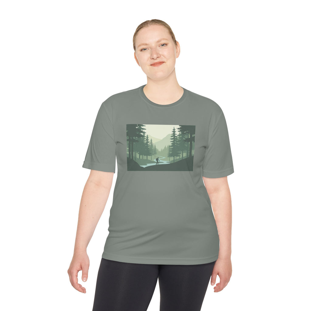 Forest Lake Camping Tee — Minimal Mountain Landscape T-Shirt for Outdoor Lovers
