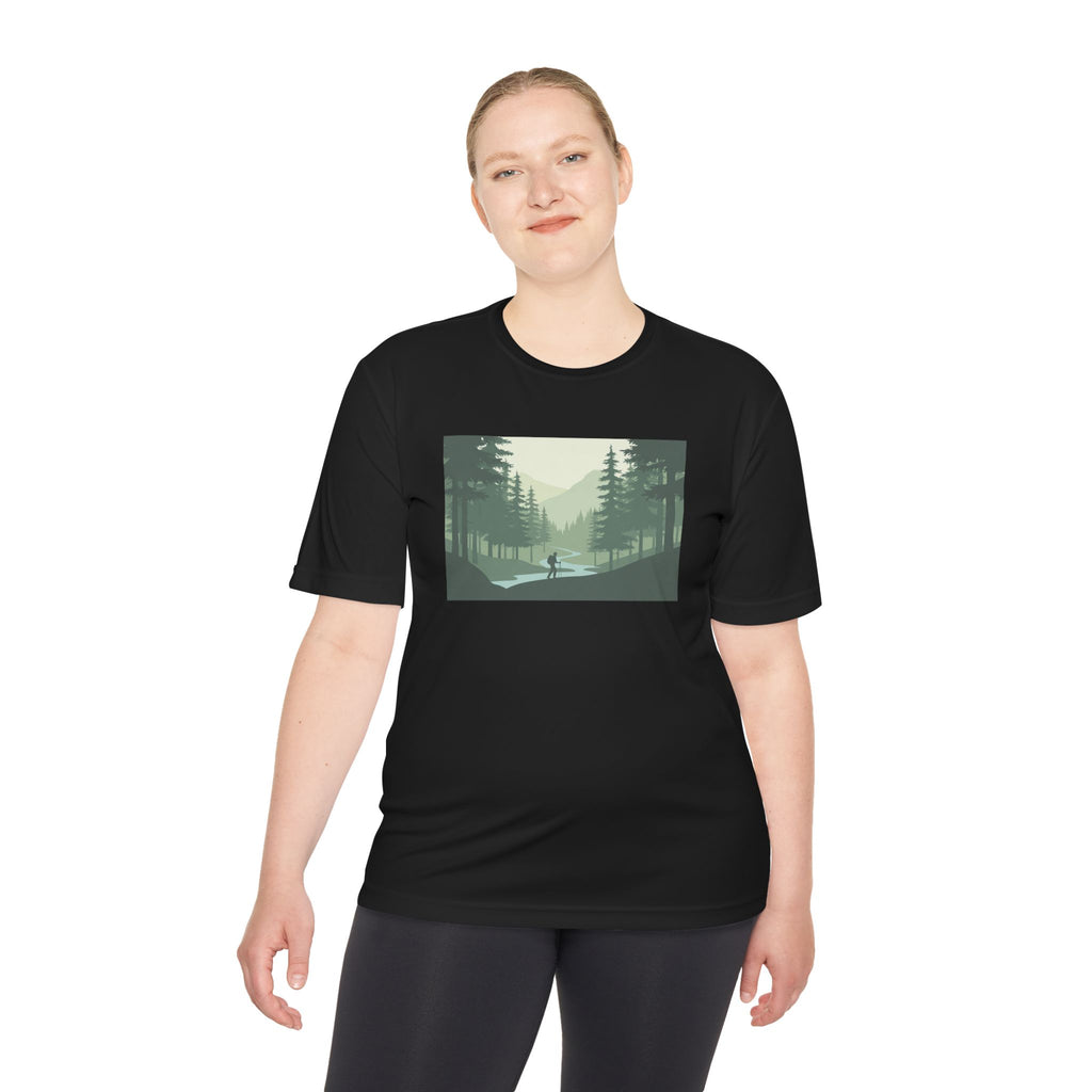 Forest Lake Camping Tee — Minimal Mountain Landscape T-Shirt for Outdoor Lovers