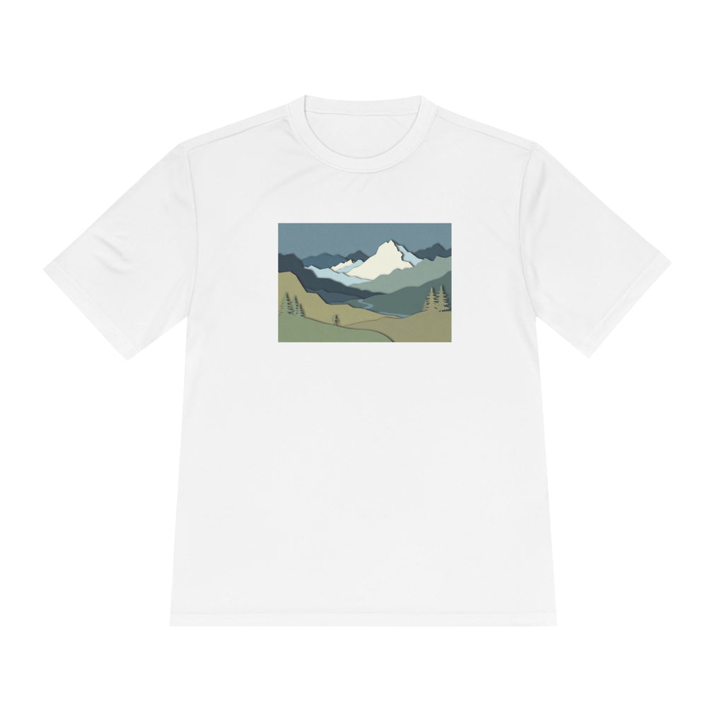 Mountain Landscape Performance Tee — Scenic Outdoor Graphic Shirt