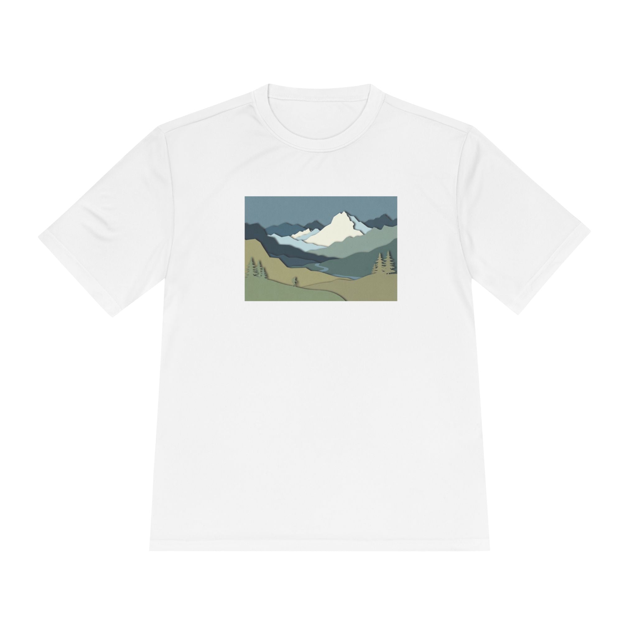 Mountain Landscape Performance Tee — Scenic Outdoor Graphic Shirt