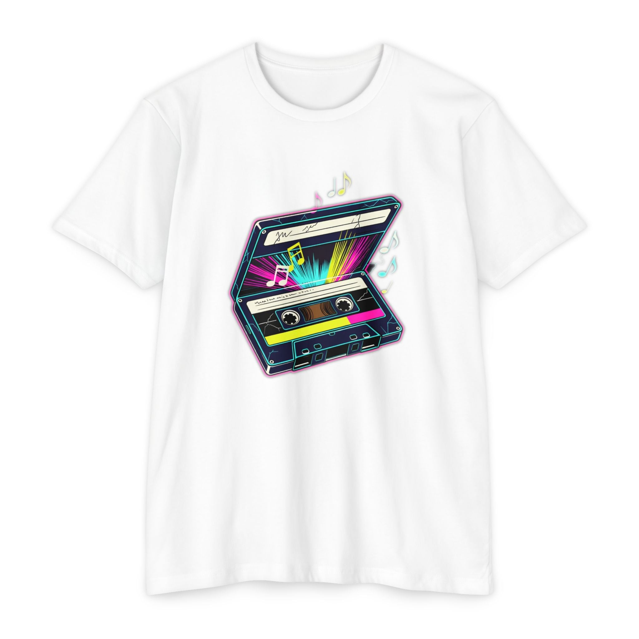 Retro Neon Cassette T-Shirt — 80s Vintage Music Tee