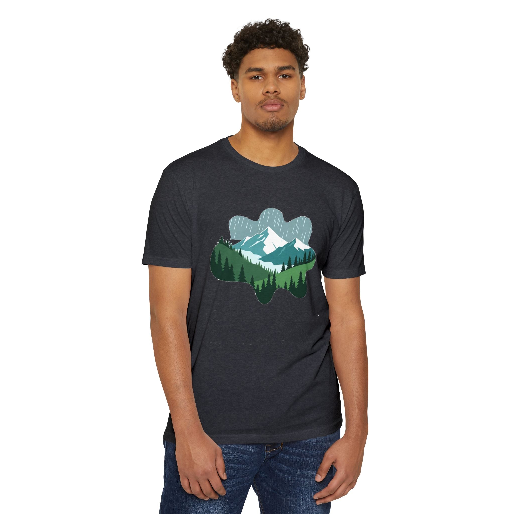 Mountain Paw Print T-Shirt — Scenic Forest & Snowy Peak Tee