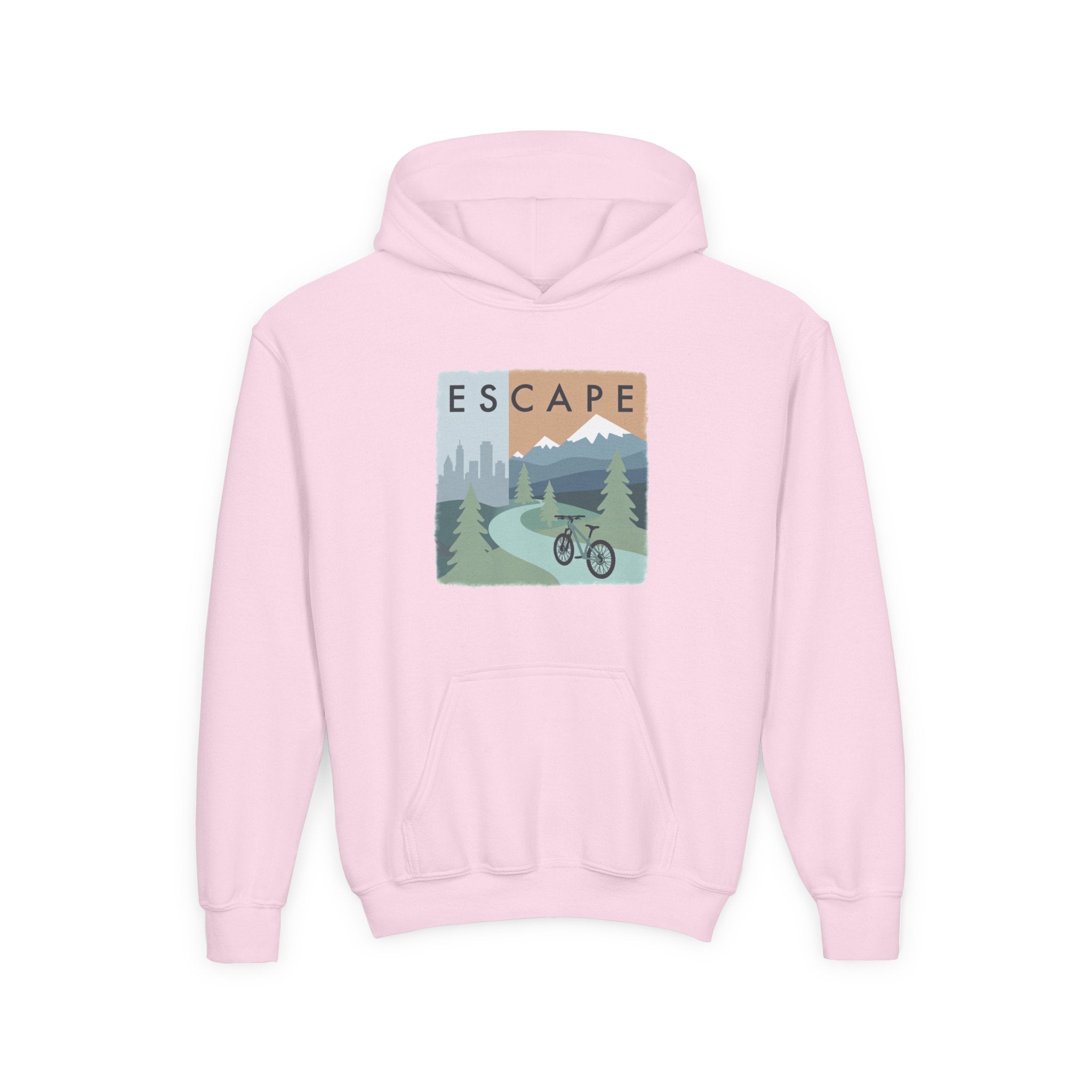 Escape to the Mountains Kids Hoodie — Mountain Retreat Graphic Sweatshirt