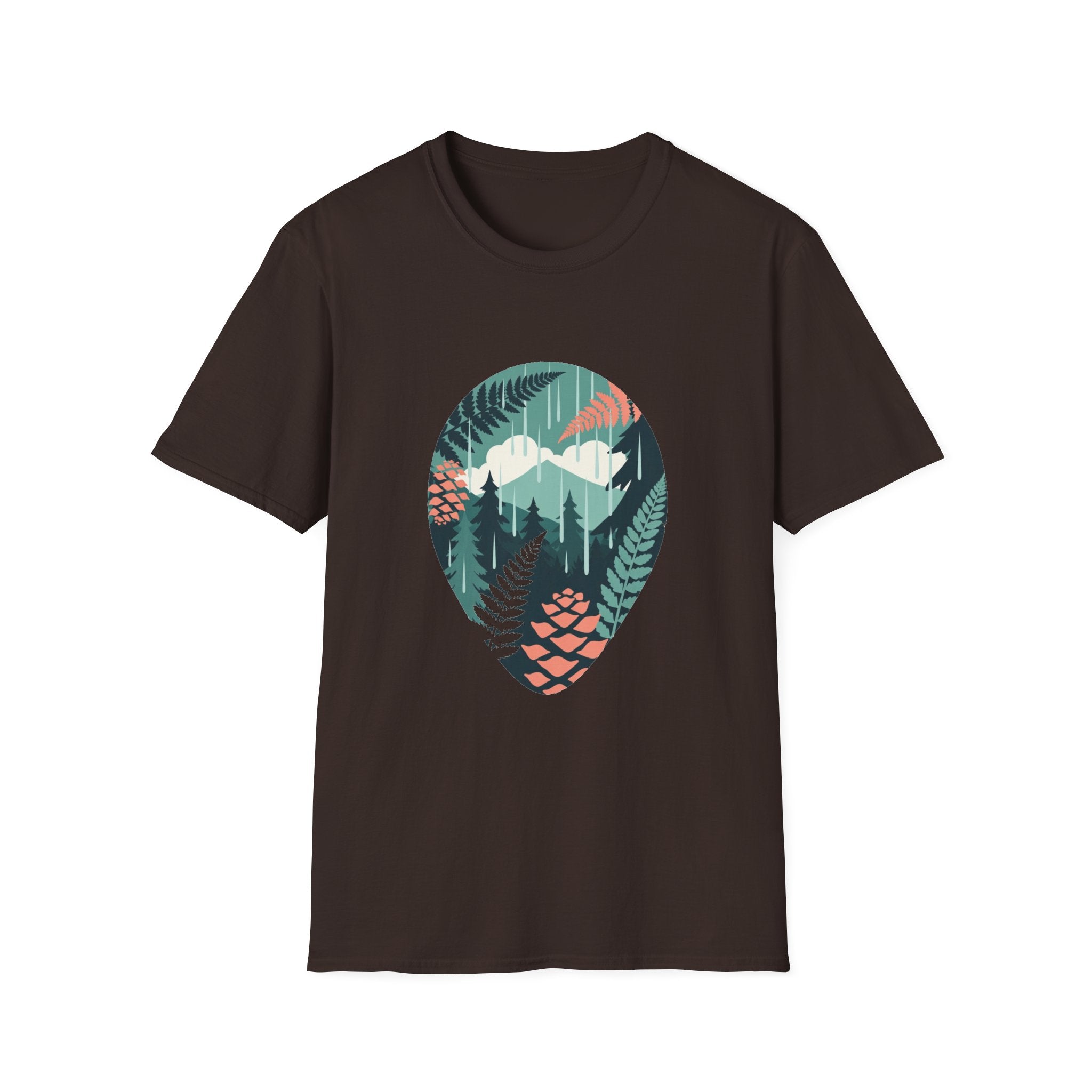 Adventure Nature T-Shirt — Mountain & Fern Badge Graphic
