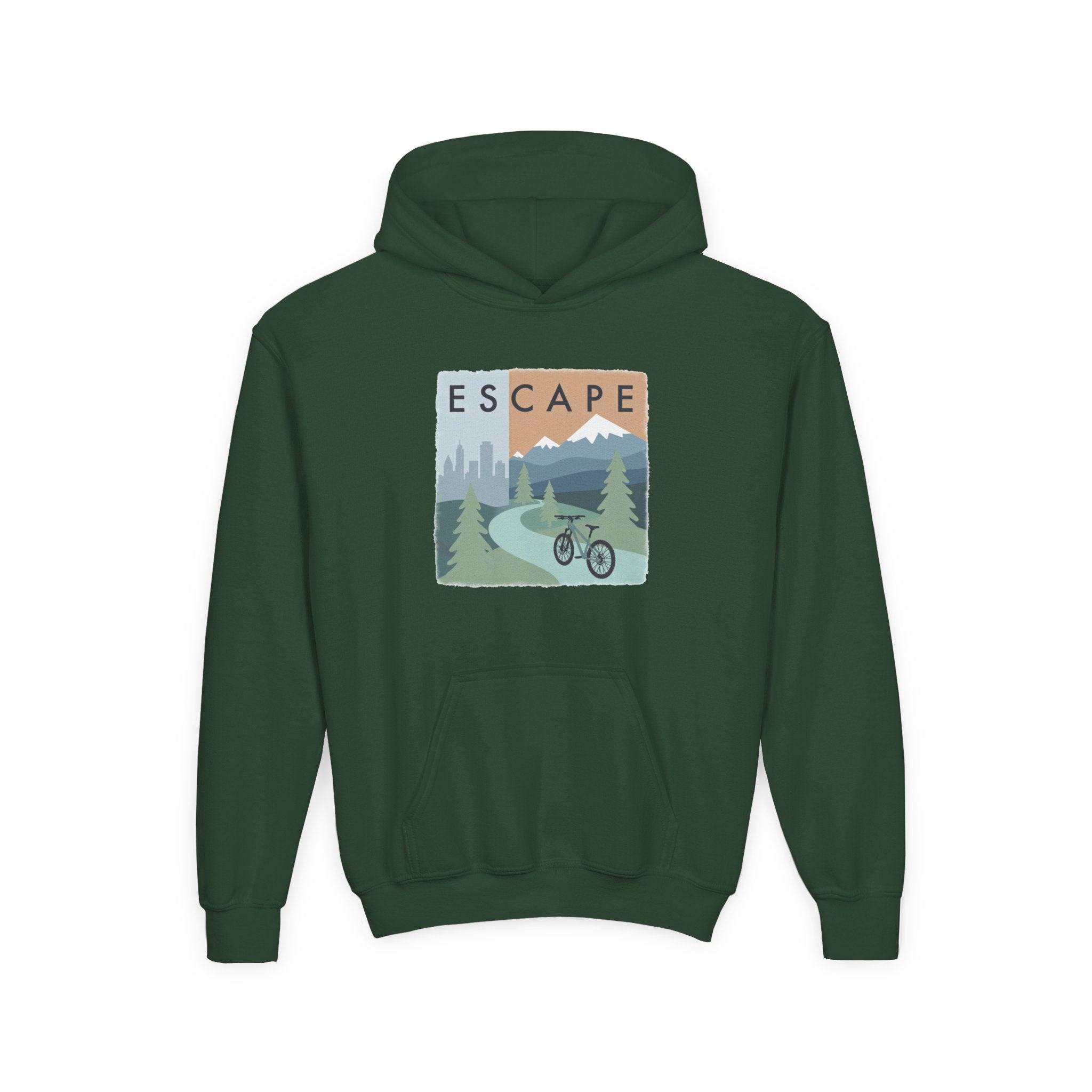Escape to the Mountains Kids Hoodie — Mountain Retreat Graphic Sweatshirt
