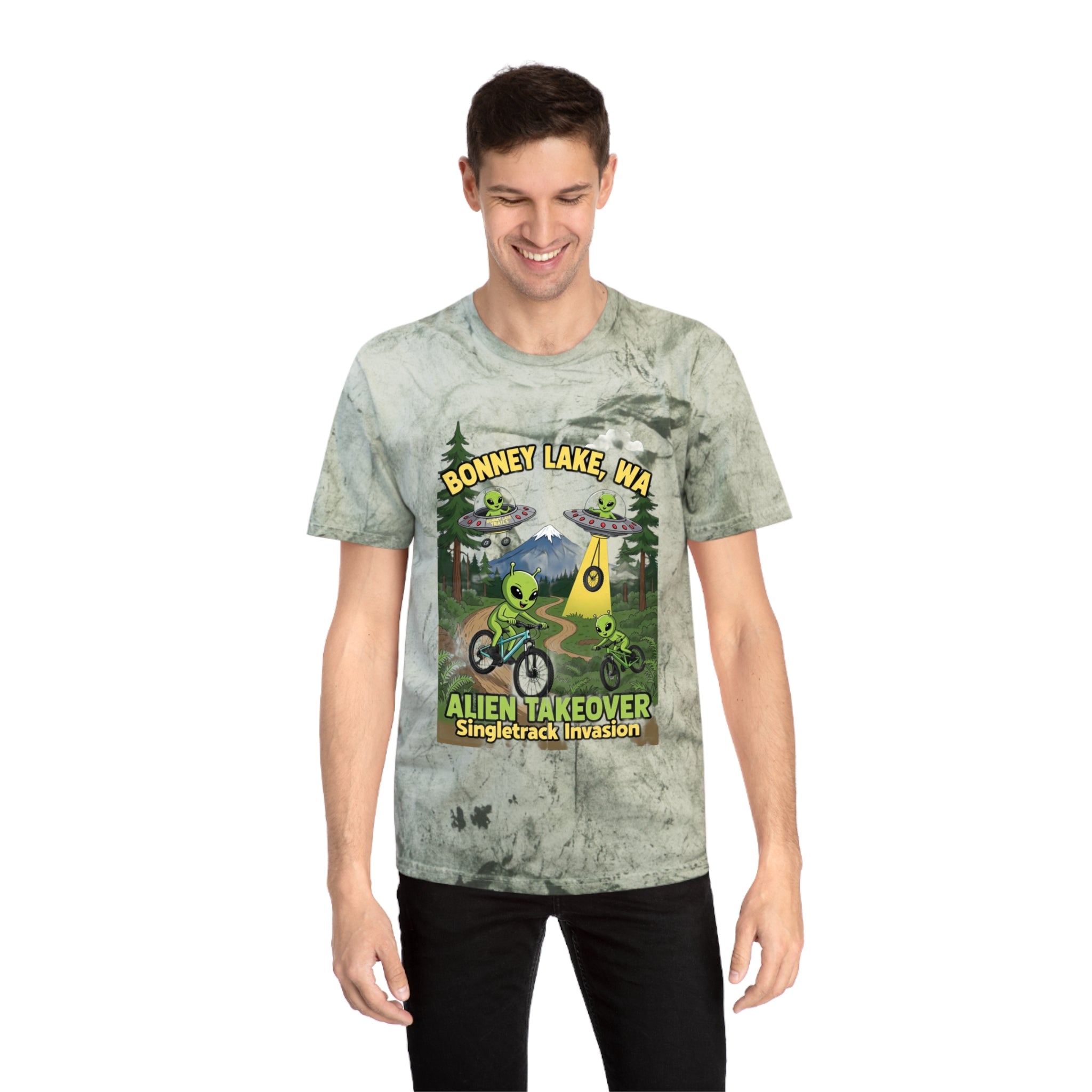 Bonney Lake WA Alien Takeover T-Shirt — Singletrack Invasion Mountain Bike Graphic Tee