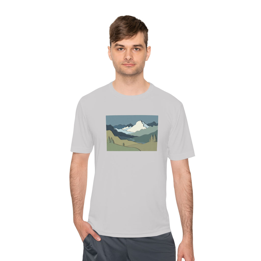 Mountain Landscape Performance Tee — Scenic Outdoor Graphic Shirt