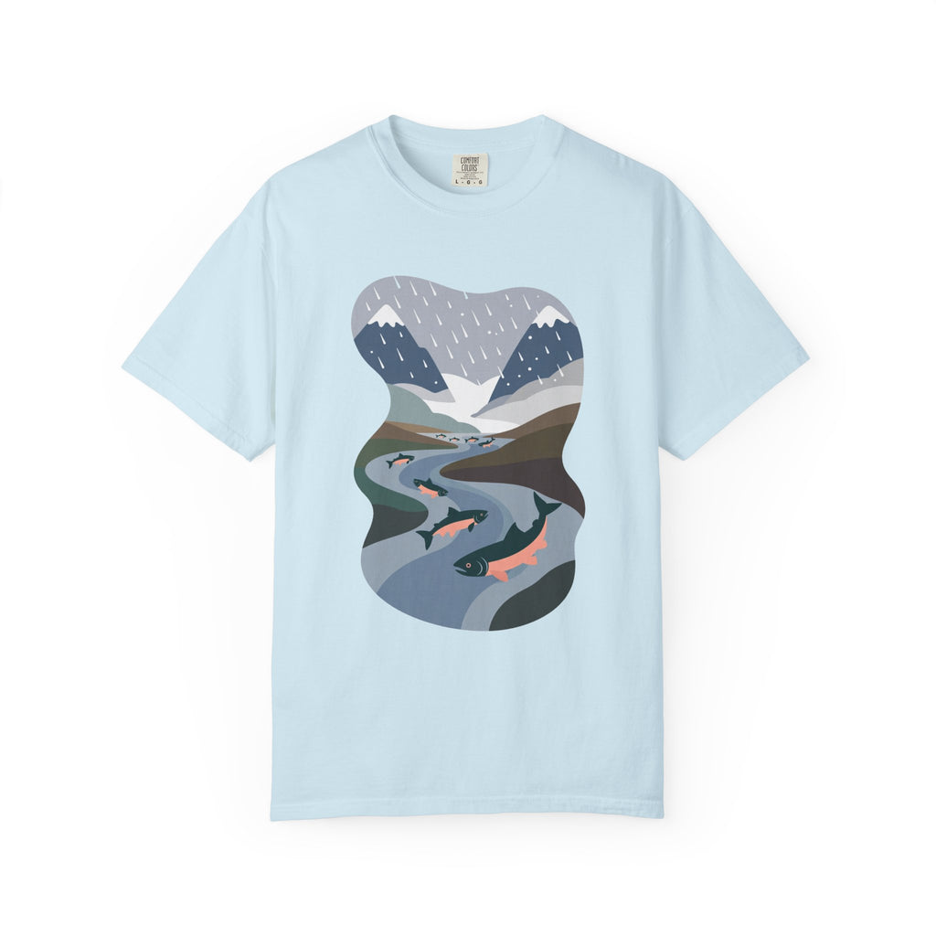 River Salmon Graphic T-Shirt — Mountain Fishing Scenic Tee