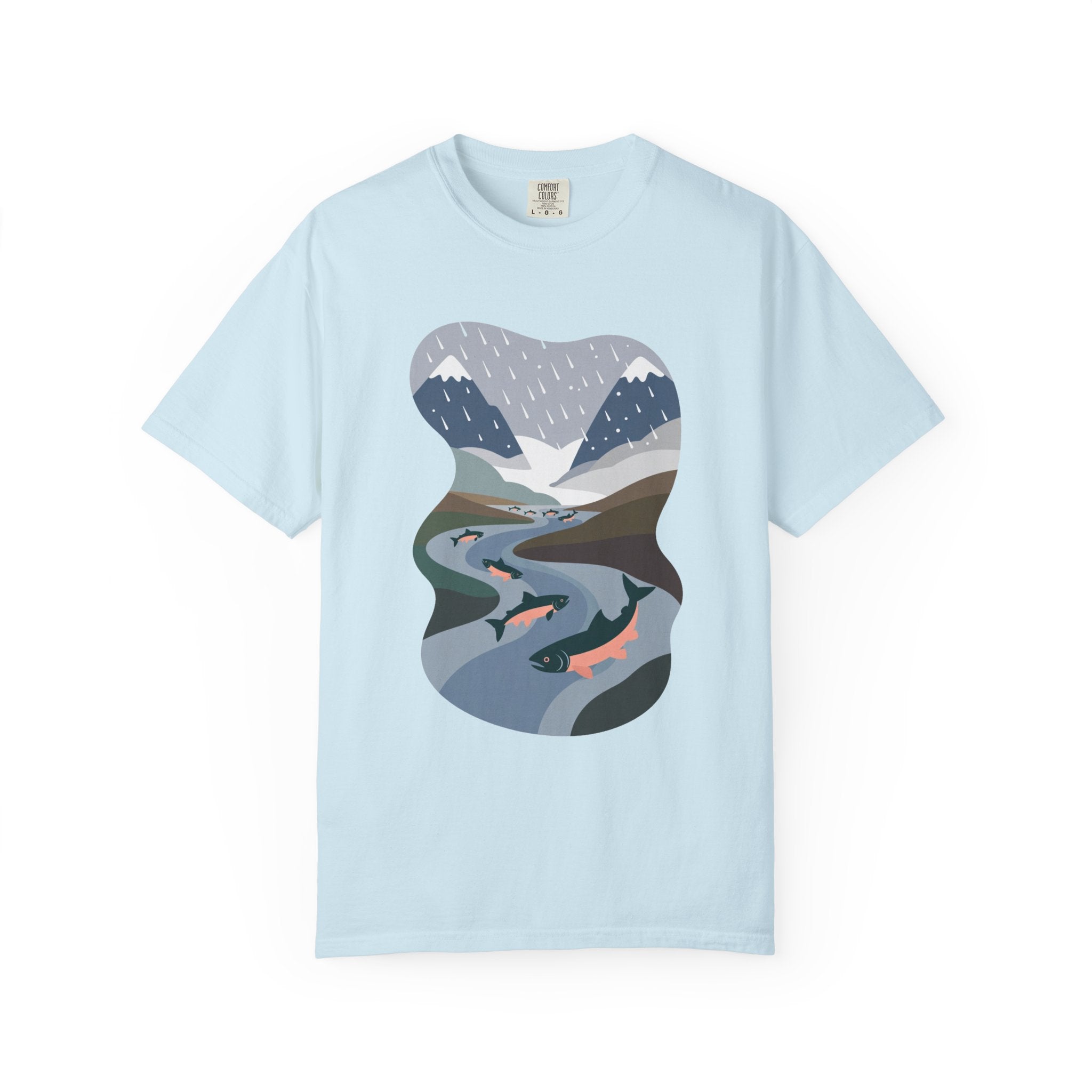 River Salmon Graphic T-Shirt — Mountain Fishing Scenic Tee