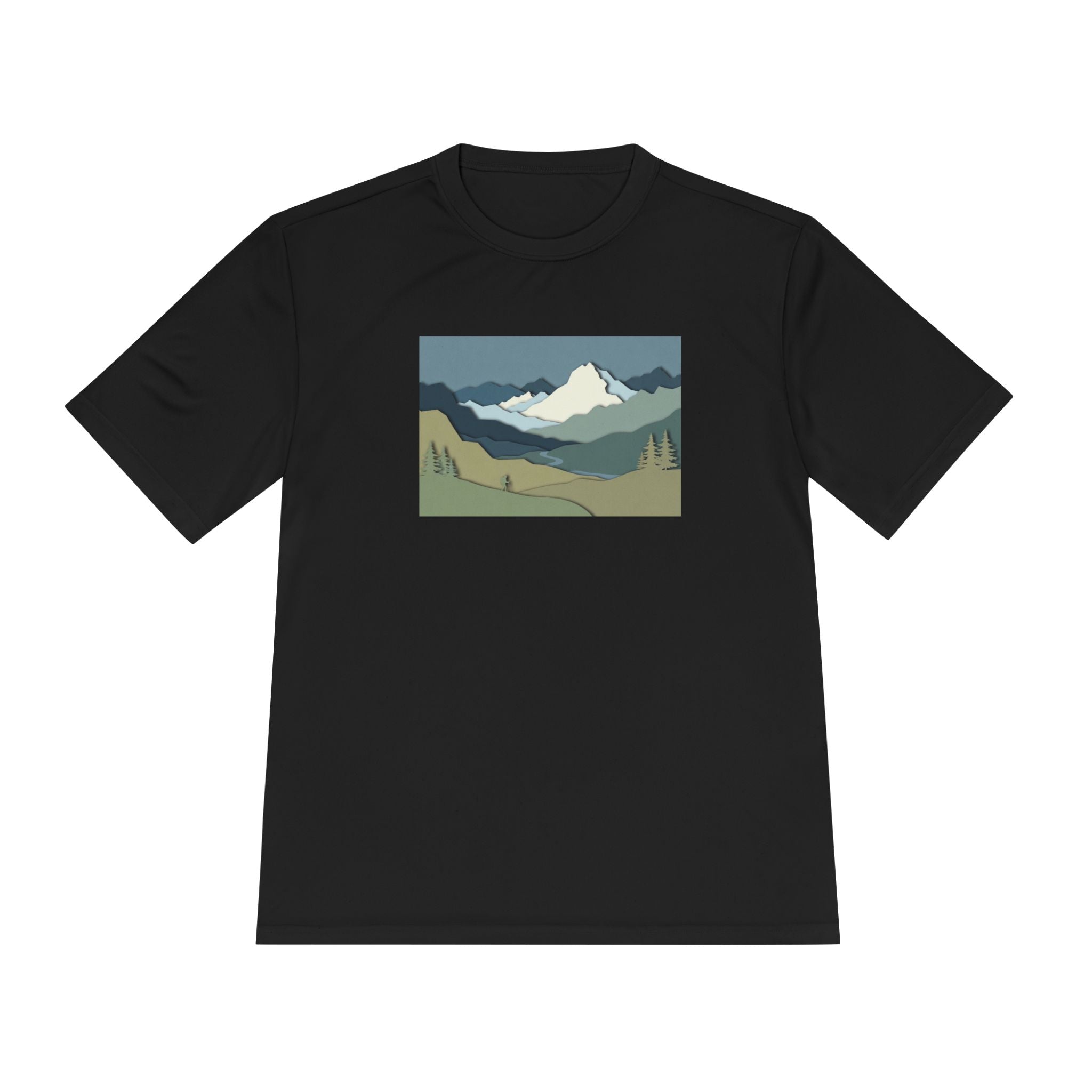 Mountain Landscape Performance Tee — Scenic Outdoor Graphic Shirt