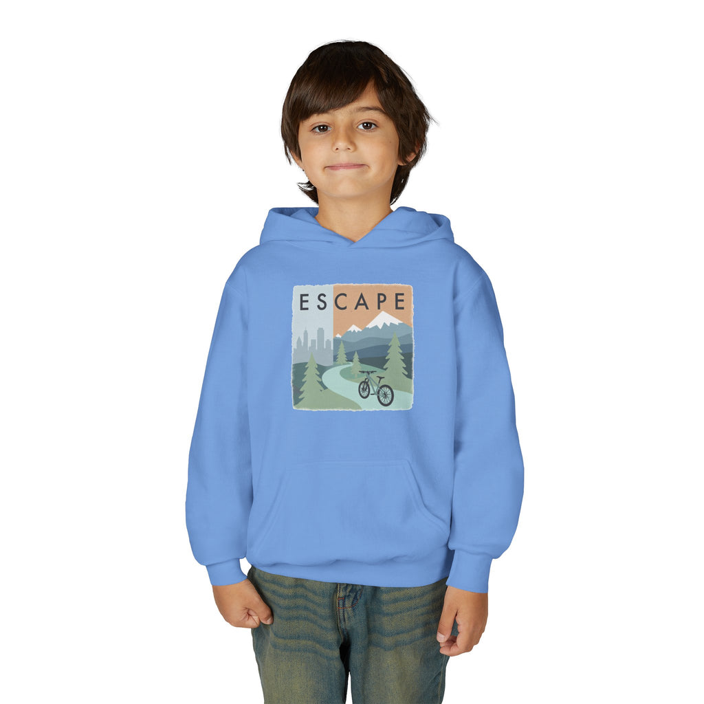 Escape to the Mountains Kids Hoodie — Mountain Retreat Graphic Sweatshirt