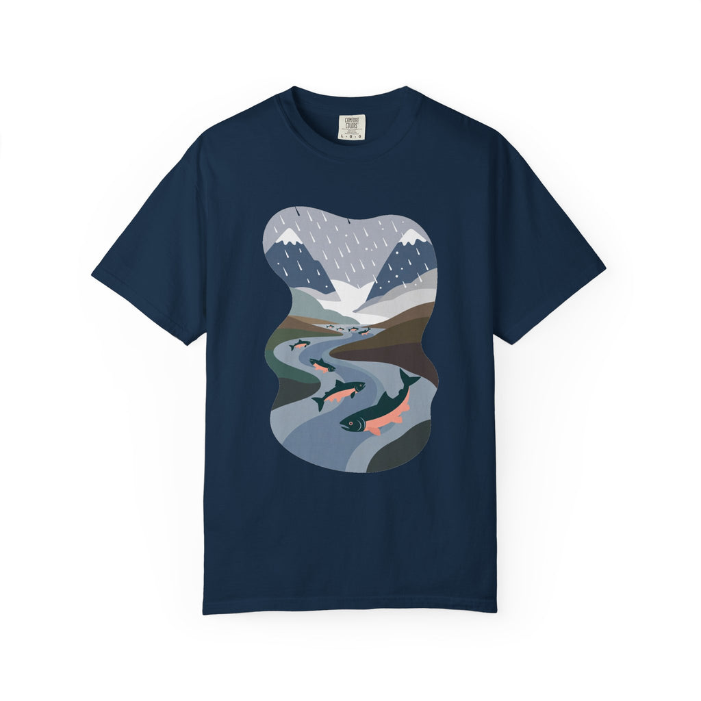 River Salmon Graphic T-Shirt — Mountain Fishing Scenic Tee