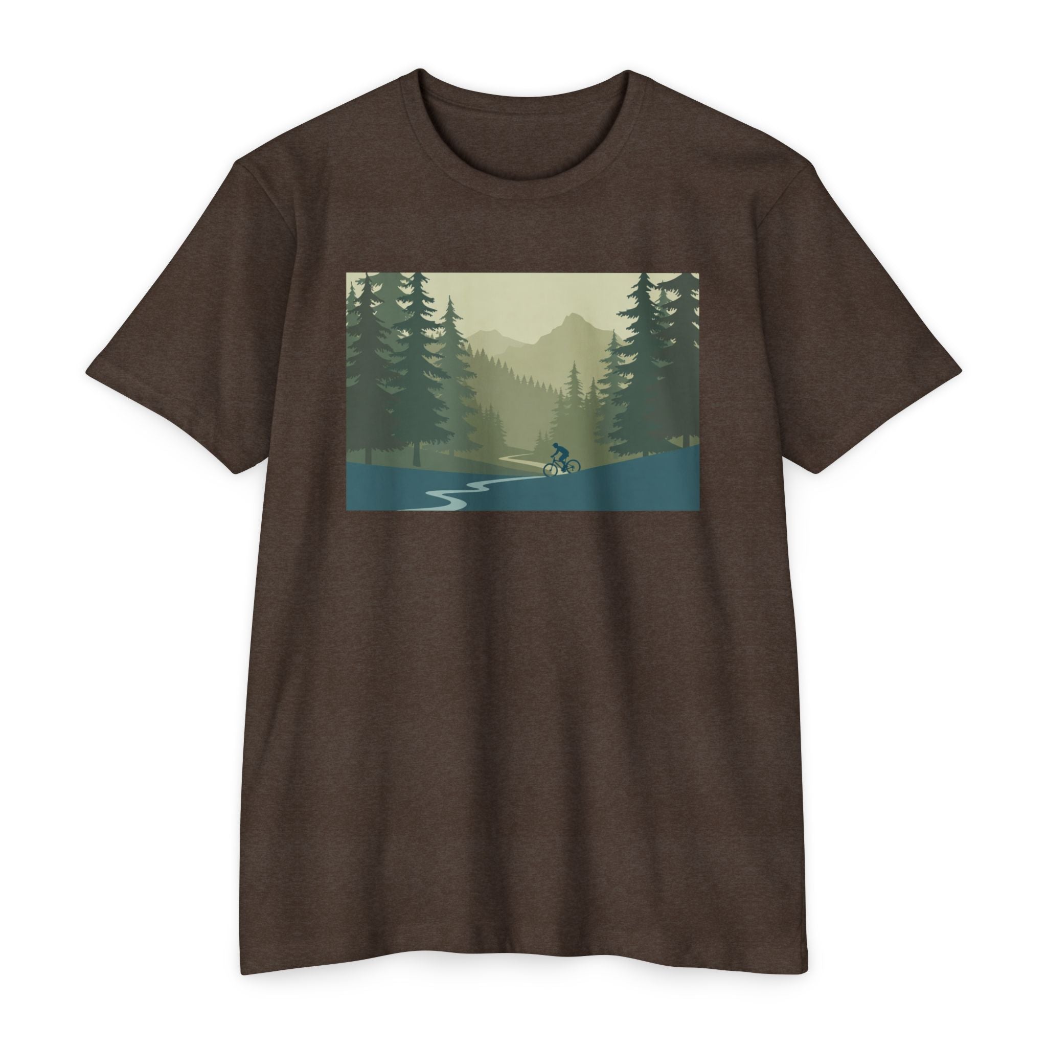 Mountain Biking Graphic T-Shirt — Scenic Forest Trail Design