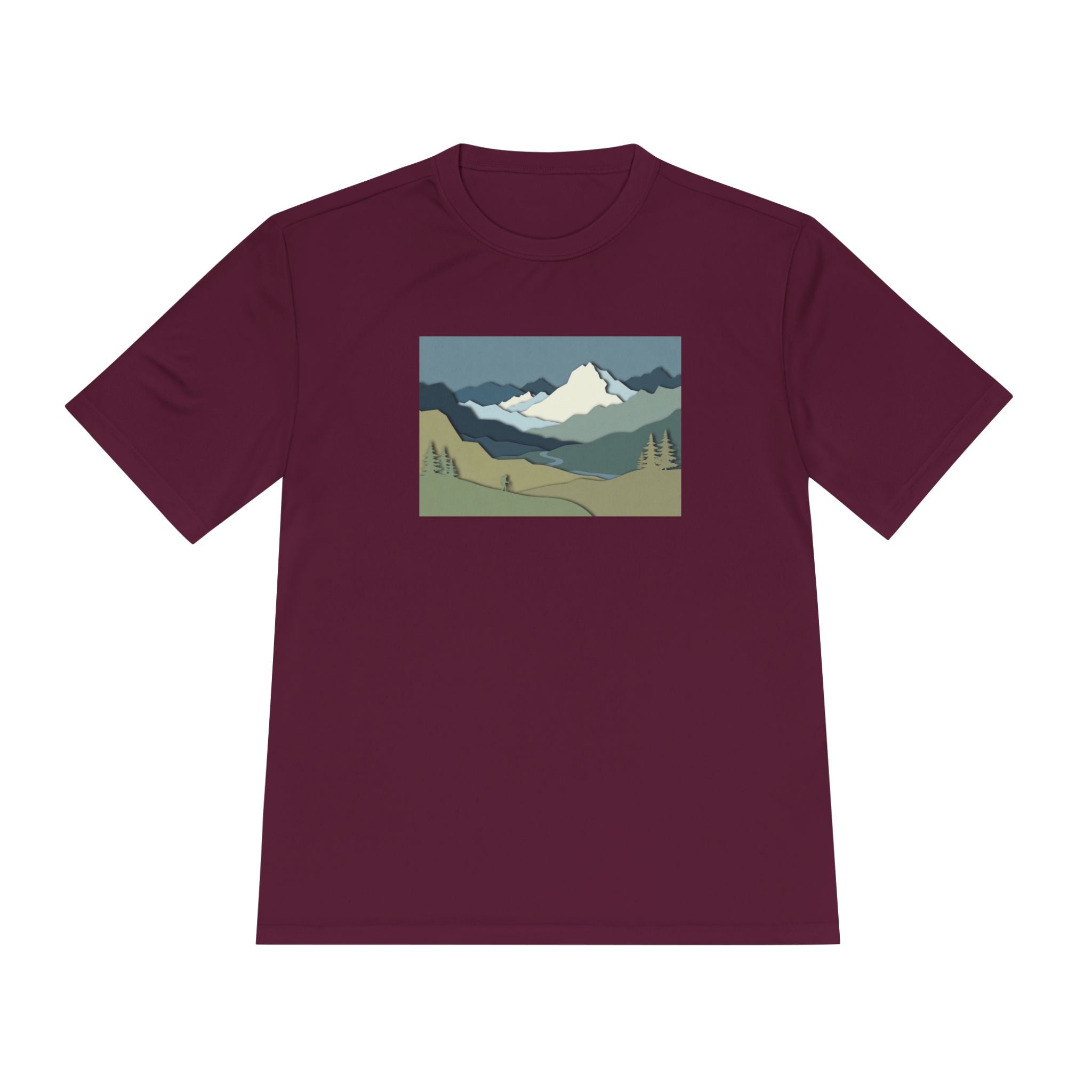 Mountain Landscape Performance Tee — Scenic Outdoor Graphic Shirt