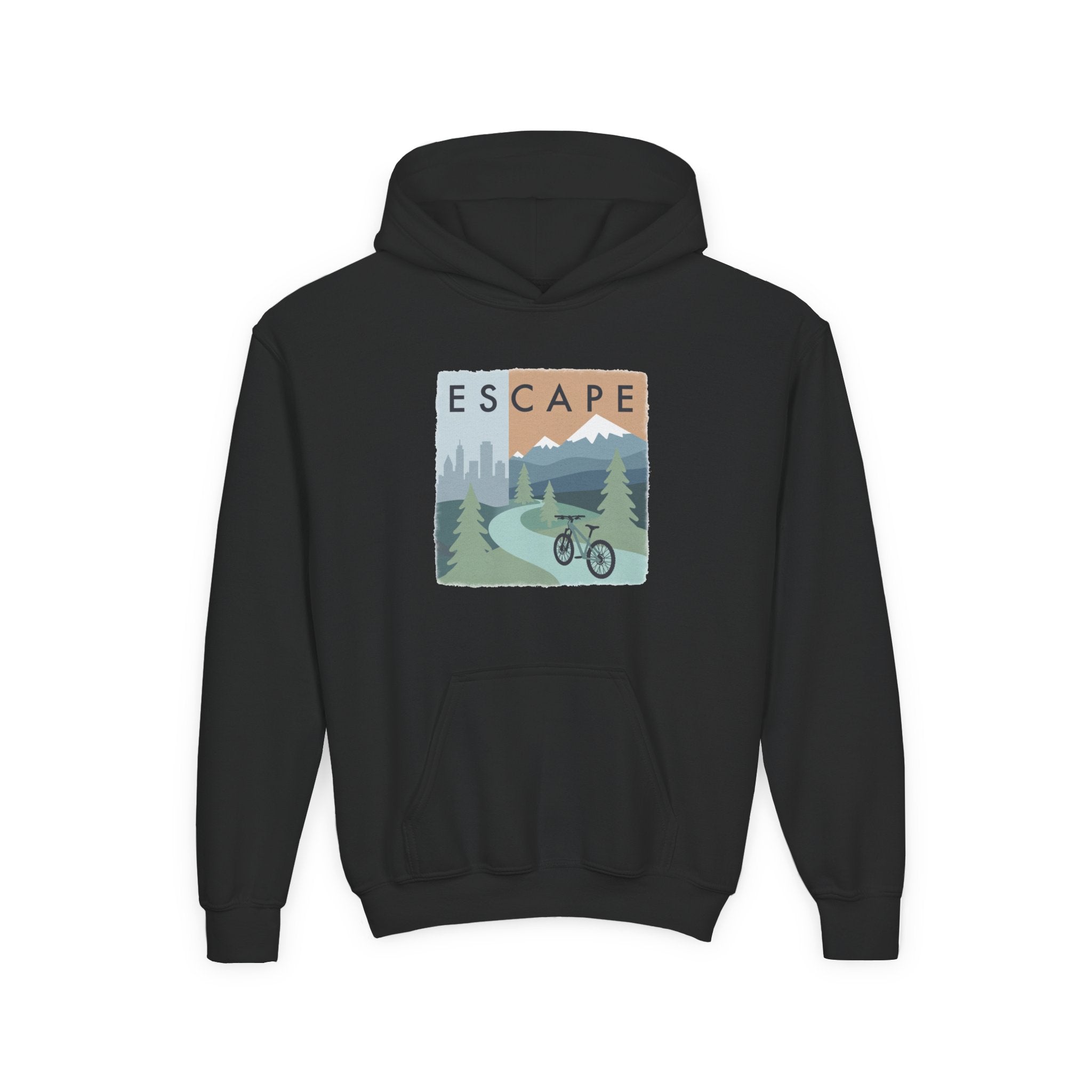 Escape to the Mountains Kids Hoodie — Mountain Retreat Graphic Sweatshirt