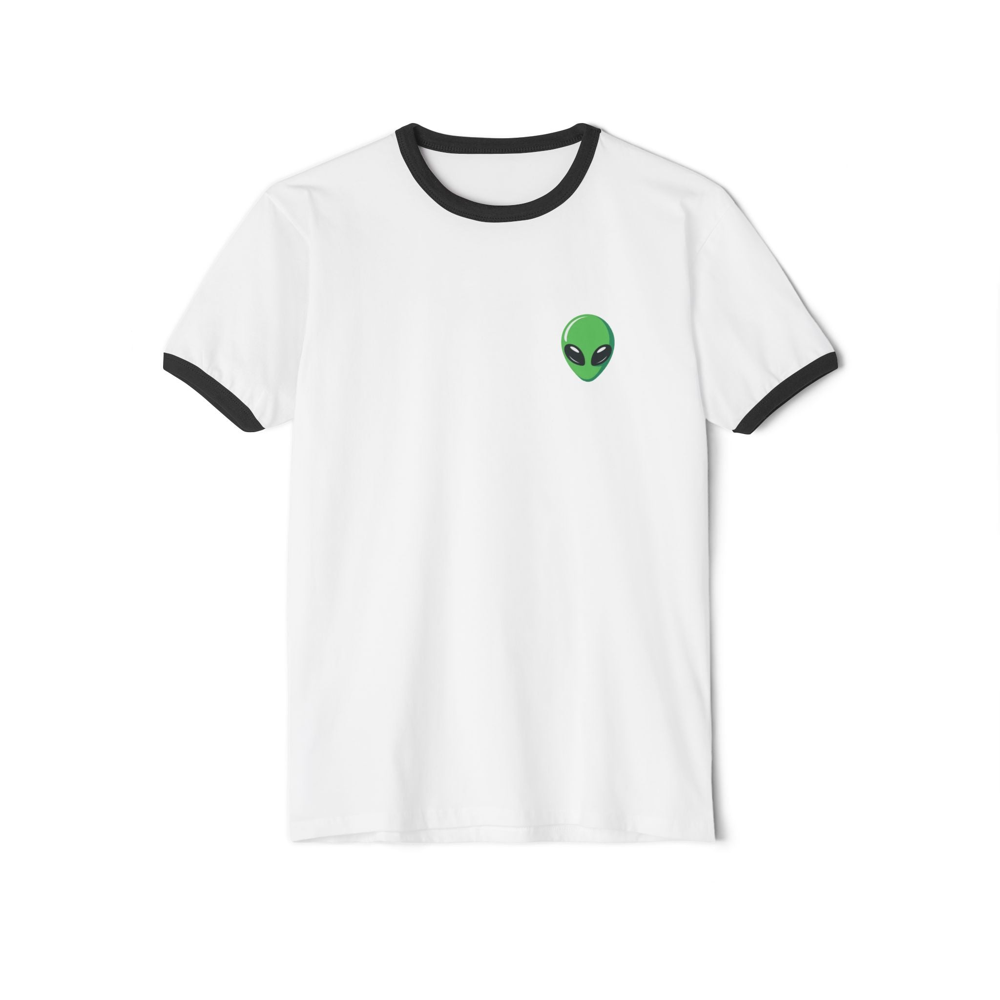 Alien Head Ringer Tee — Retro Green UFO Graphic T-Shirt