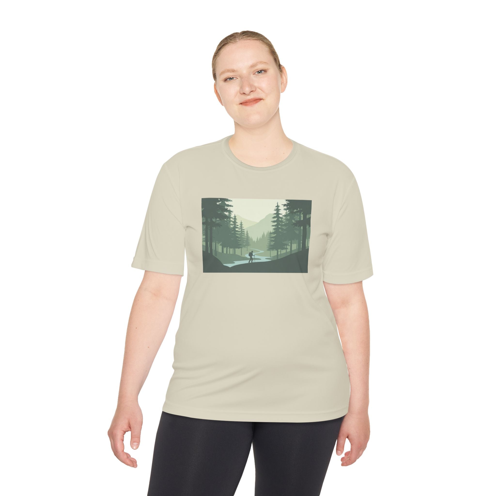 Forest Lake Camping Tee — Minimal Mountain Landscape T-Shirt for Outdoor Lovers