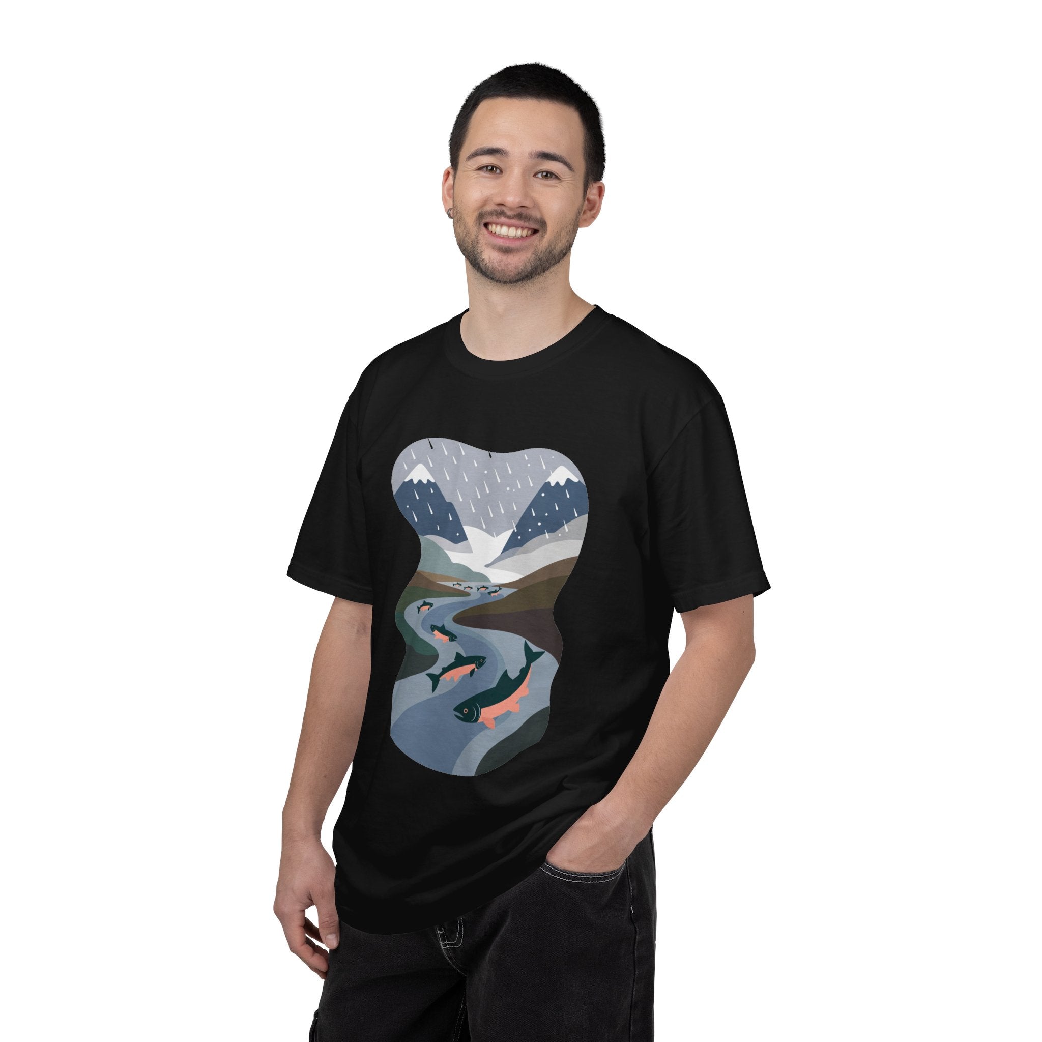 River Salmon Graphic T-Shirt — Mountain Fishing Scenic Tee