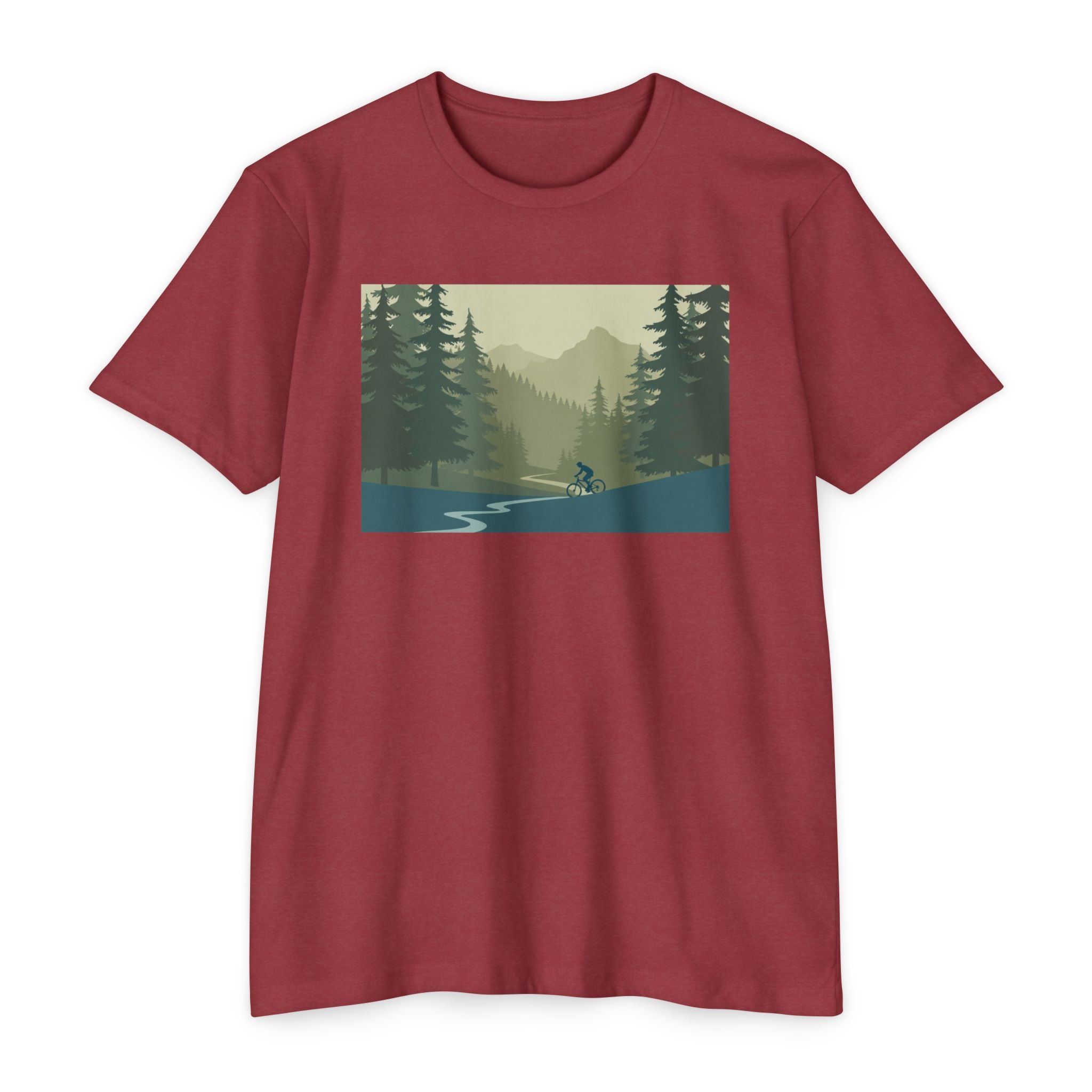 Mountain Biking Graphic T-Shirt — Scenic Forest Trail Design