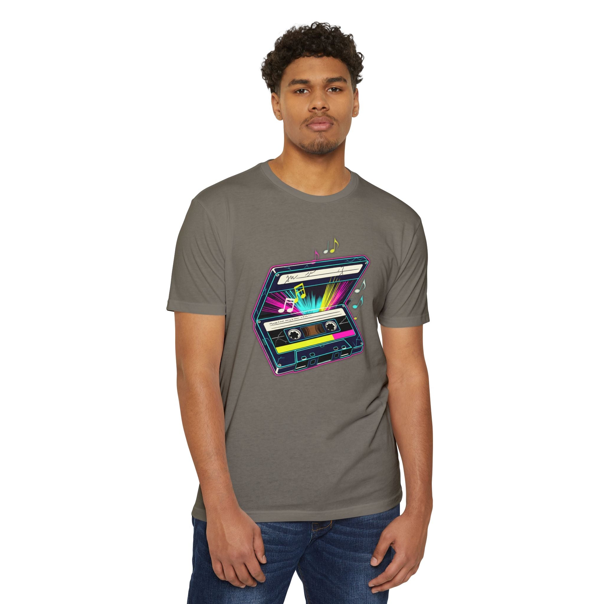 Retro Neon Cassette T-Shirt — 80s Vintage Music Tee