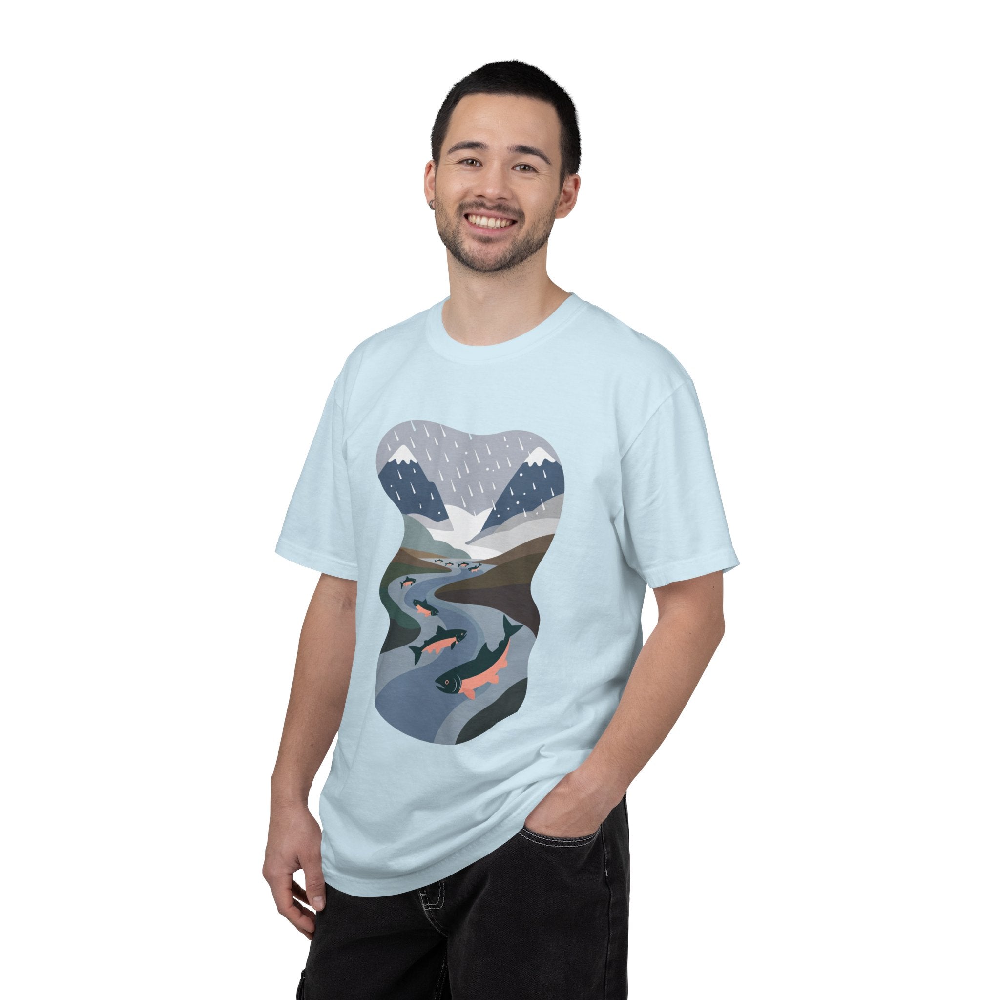 River Salmon Graphic T-Shirt — Mountain Fishing Scenic Tee