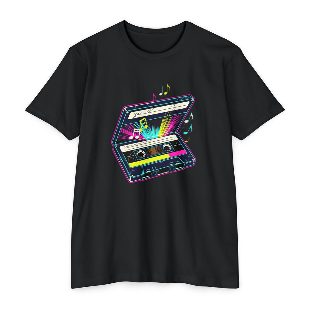 Retro Neon Cassette T-Shirt — 80s Vintage Music Tee