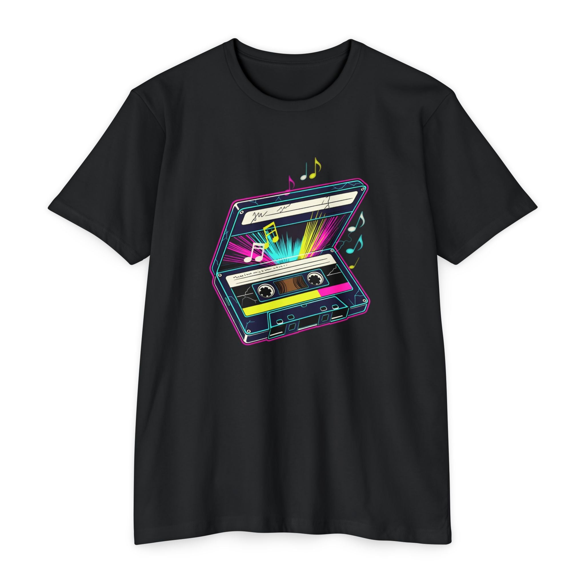 Retro Neon Cassette T-Shirt — 80s Vintage Music Tee