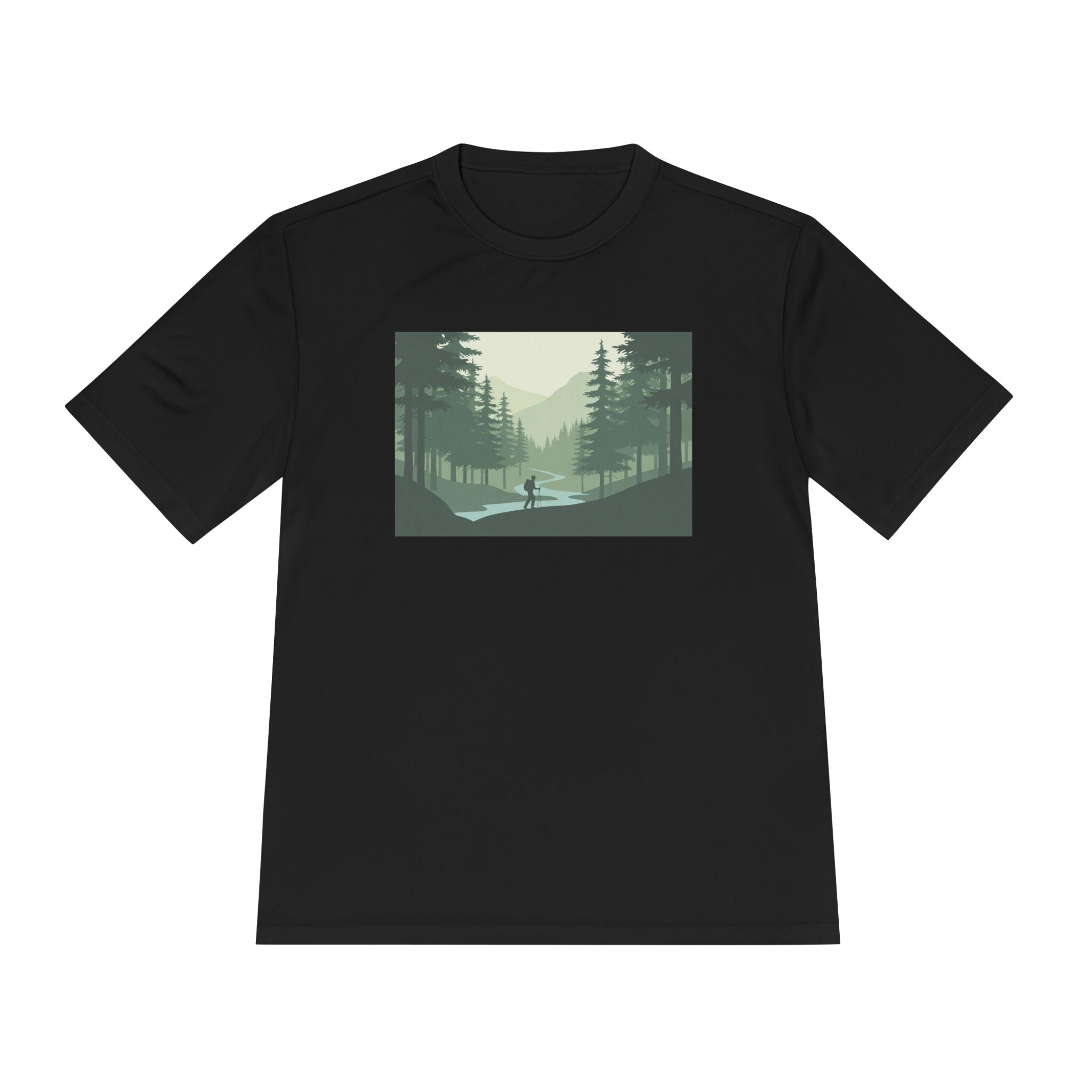 Forest Lake Camping Tee — Minimal Mountain Landscape T-Shirt for Outdoor Lovers