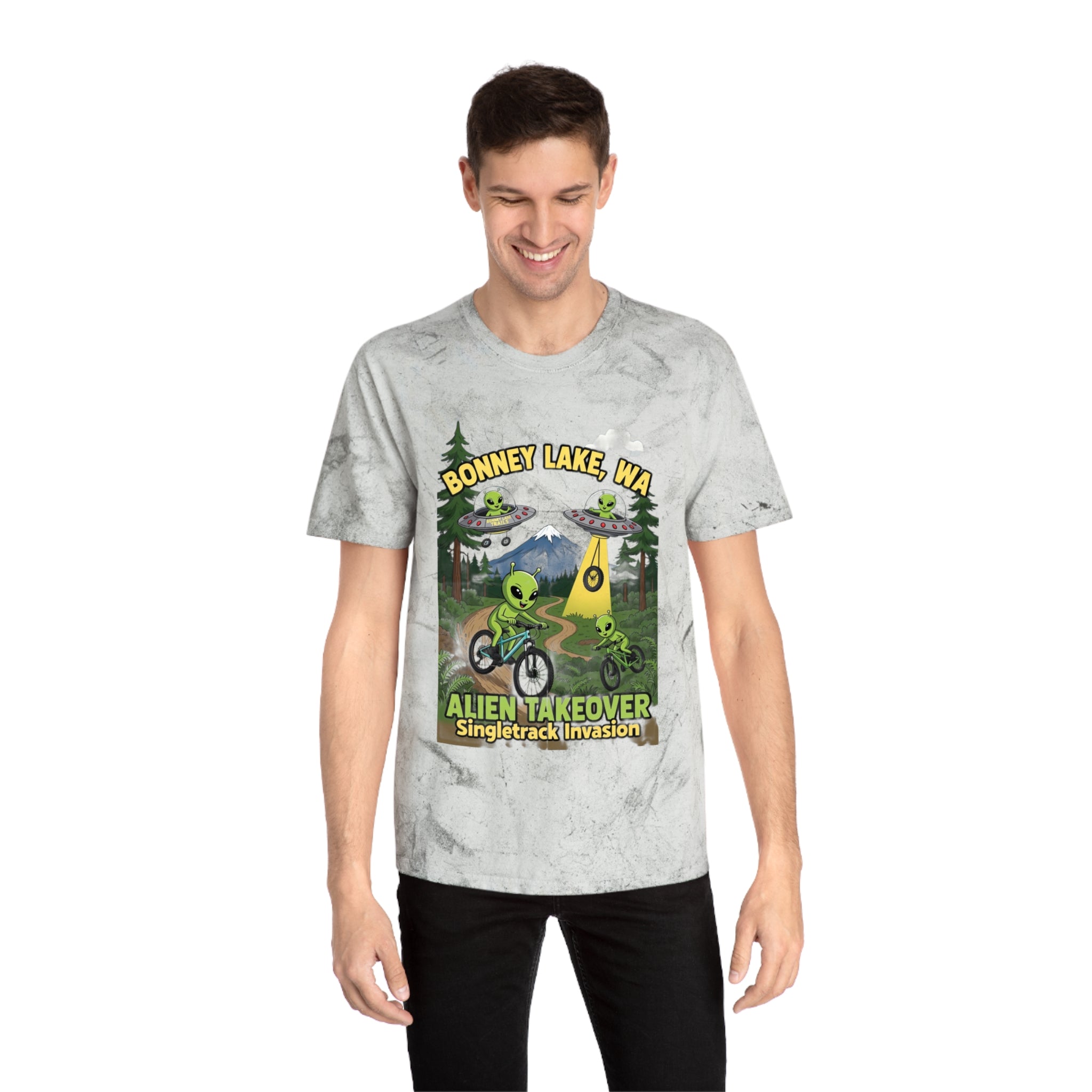 Bonney Lake WA Alien Takeover T-Shirt — Singletrack Invasion Mountain Bike Graphic Tee