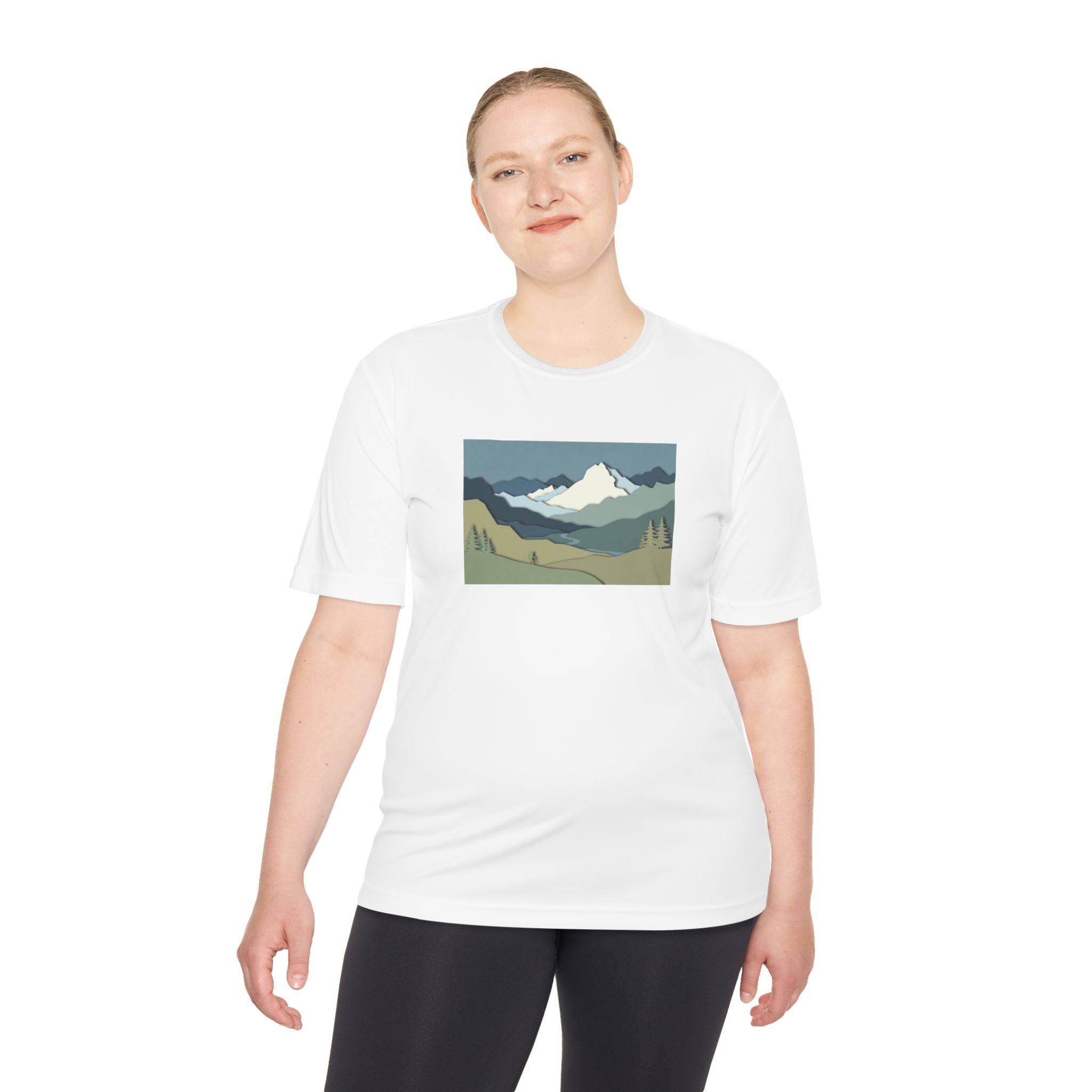 Mountain Landscape Performance Tee — Scenic Outdoor Graphic Shirt