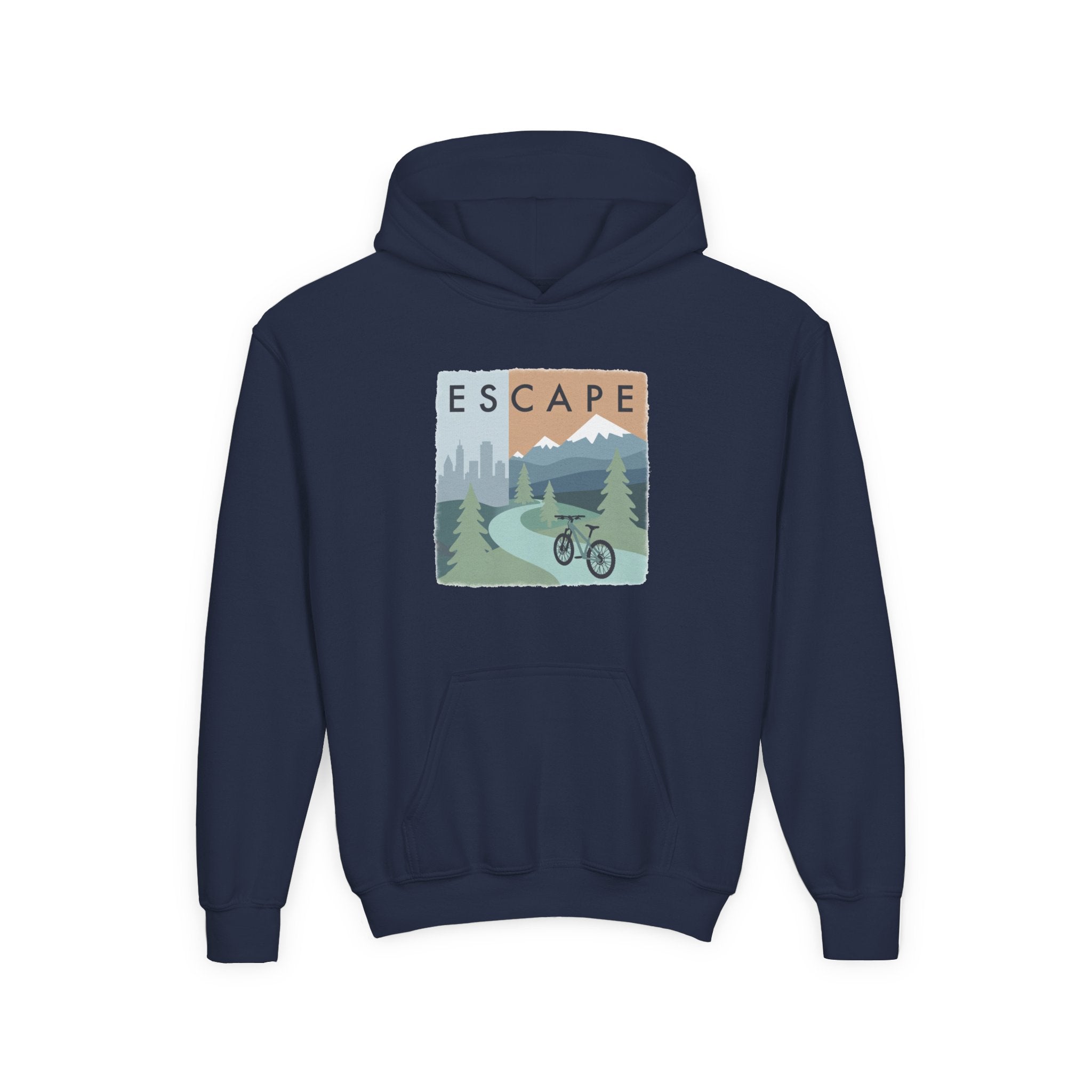 Escape to the Mountains Kids Hoodie — Mountain Retreat Graphic Sweatshirt