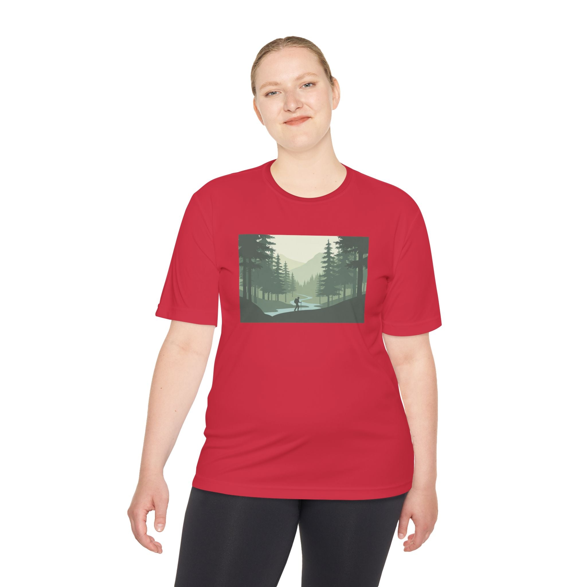 Forest Lake Camping Tee — Minimal Mountain Landscape T-Shirt for Outdoor Lovers