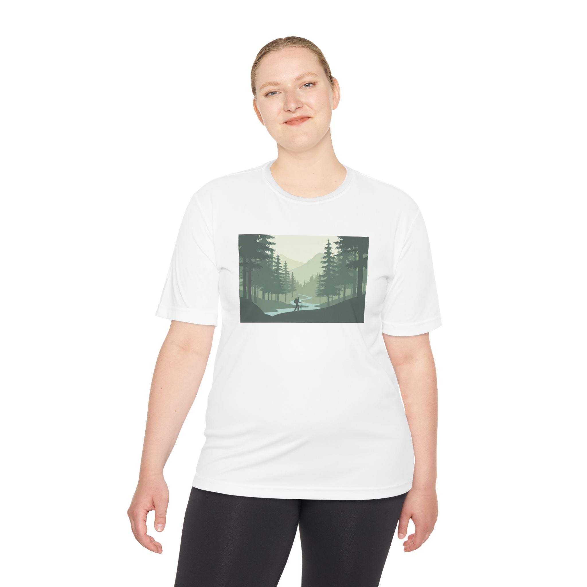 Forest Lake Camping Tee — Minimal Mountain Landscape T-Shirt for Outdoor Lovers