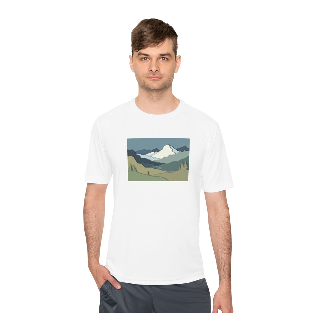 Mountain Landscape Performance Tee — Scenic Outdoor Graphic Shirt