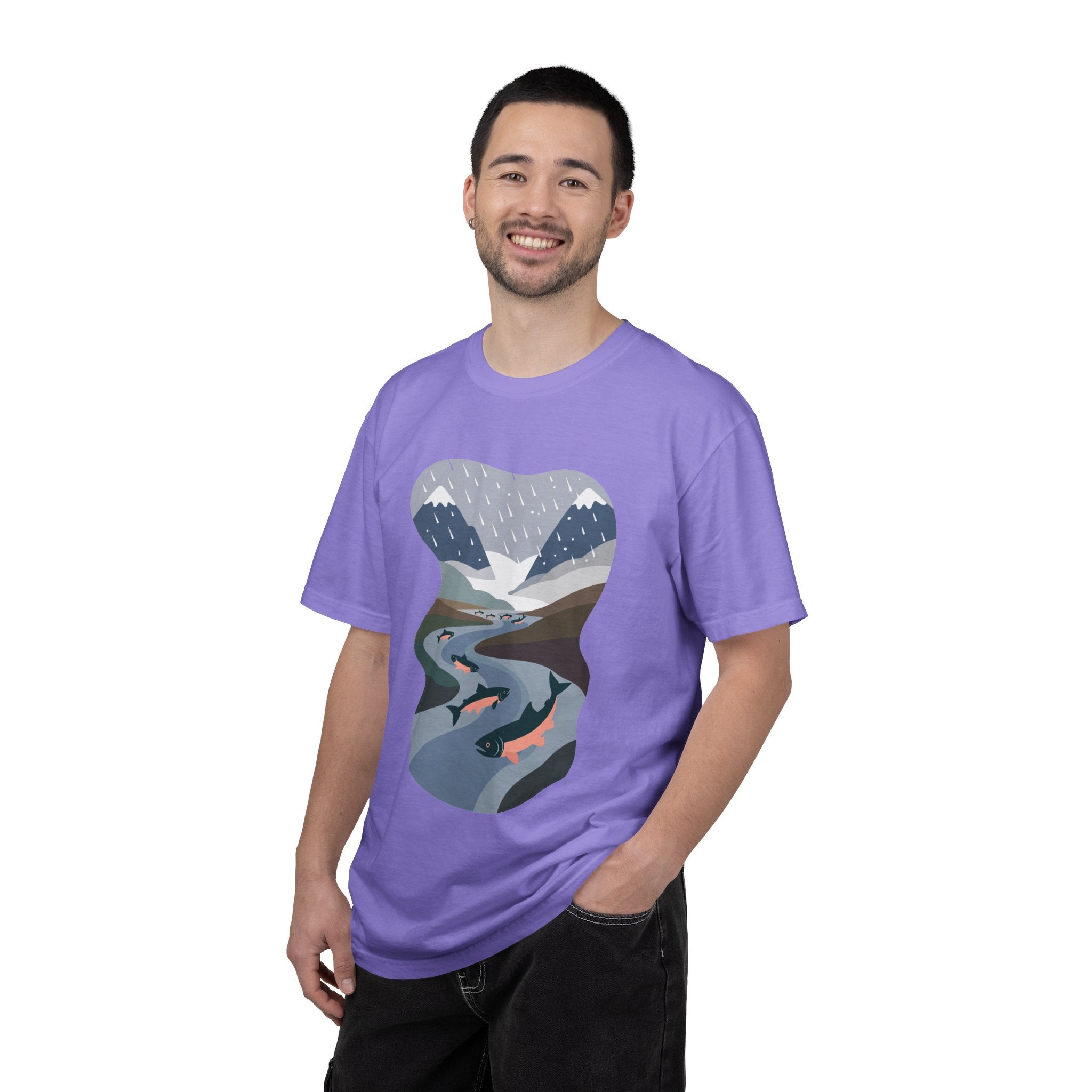 River Salmon Graphic T-Shirt — Mountain Fishing Scenic Tee
