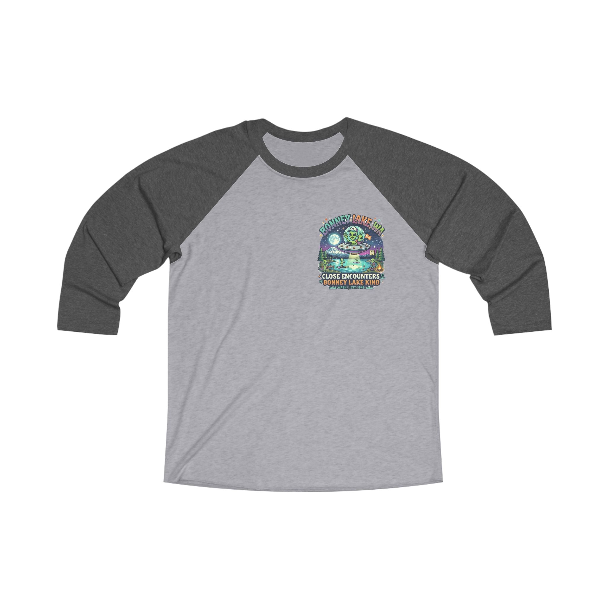 Bonney Lake WA Raglan Tee — “Close Encounters” UFO Graphic 3/4 Sleeve