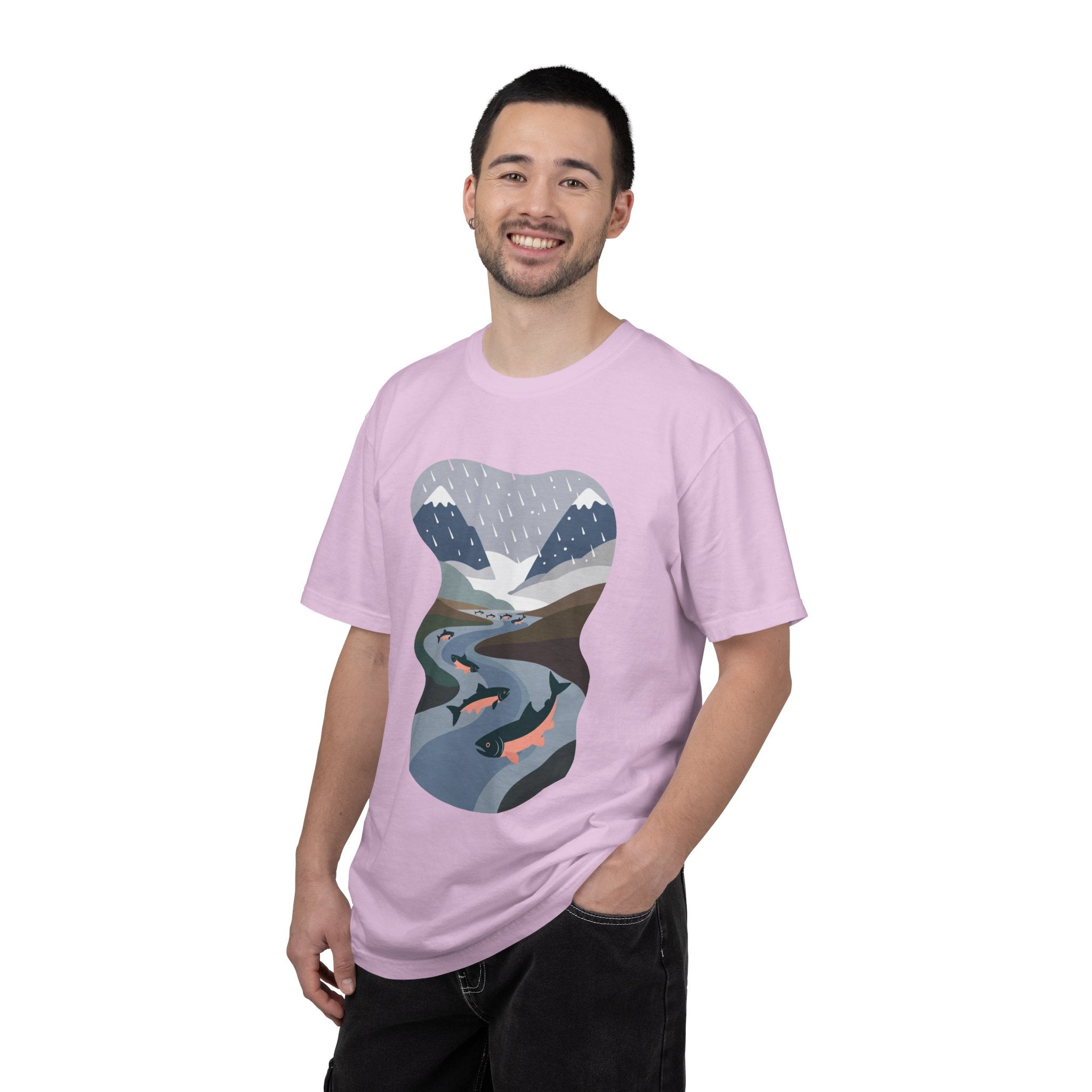 River Salmon Graphic T-Shirt — Mountain Fishing Scenic Tee