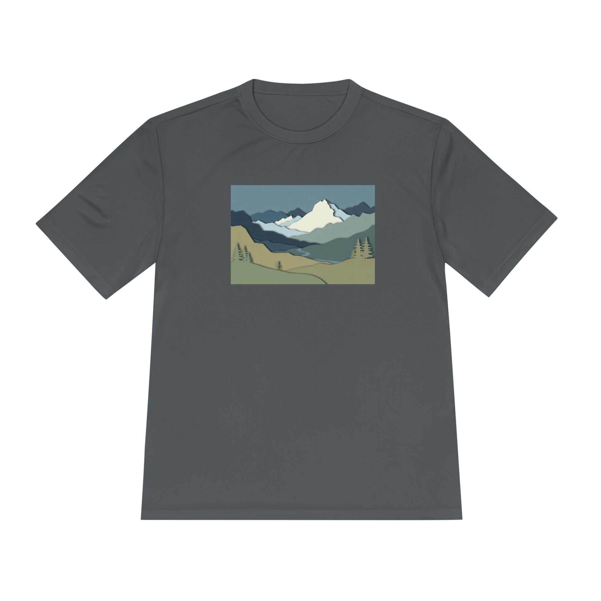 Mountain Landscape Performance Tee — Scenic Outdoor Graphic Shirt