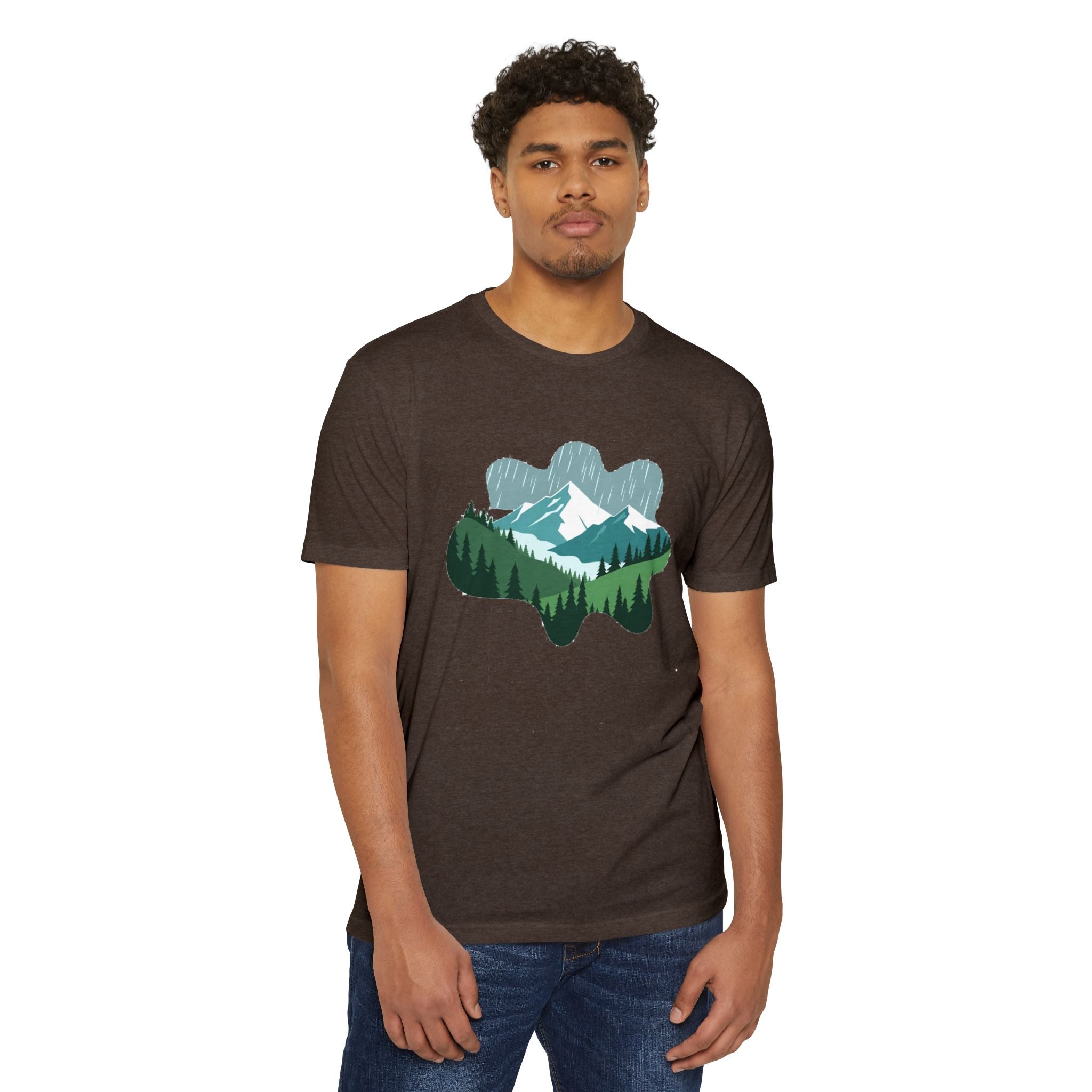 Mountain Paw Print T-Shirt — Scenic Forest & Snowy Peak Tee