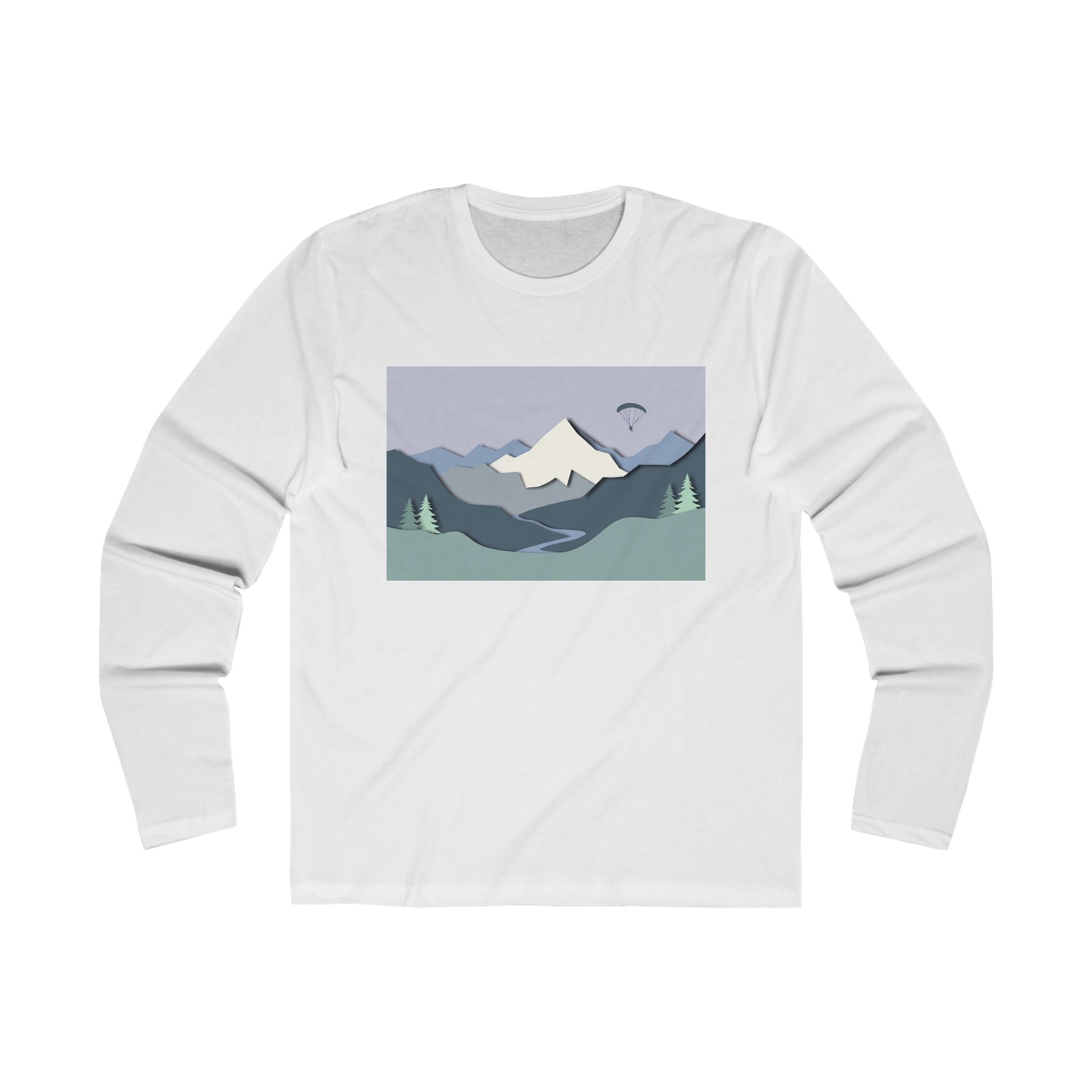 Mountain Landscape Long Sleeve Tee — Scenic Peak Graphic Crew