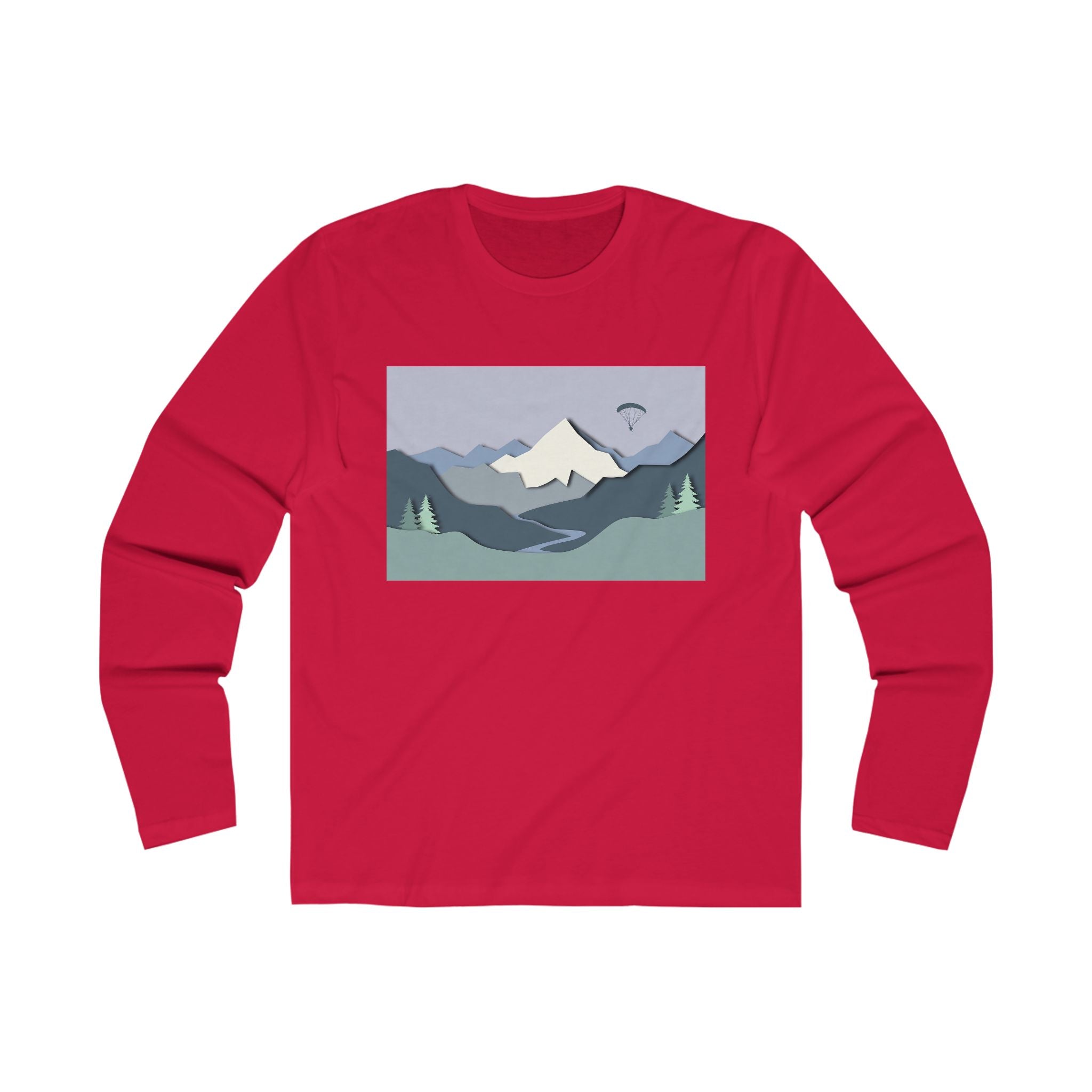 Mountain Landscape Long Sleeve Tee — Scenic Peak Graphic Crew