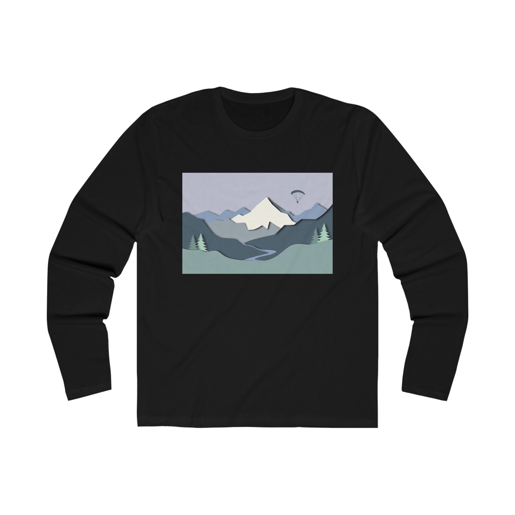 Mountain Landscape Long Sleeve Tee — Scenic Peak Graphic Crew