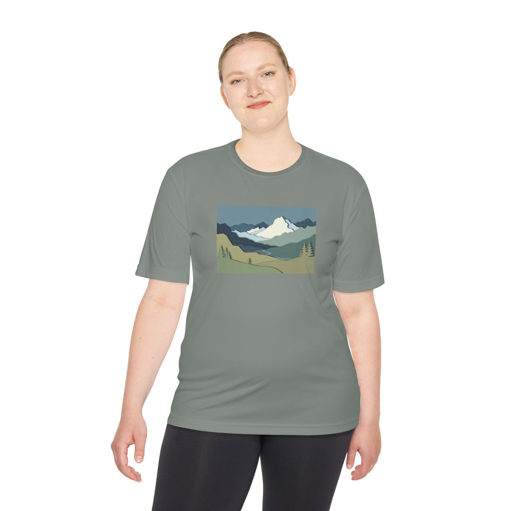 Mountain Landscape Performance Tee — Scenic Outdoor Graphic Shirt
