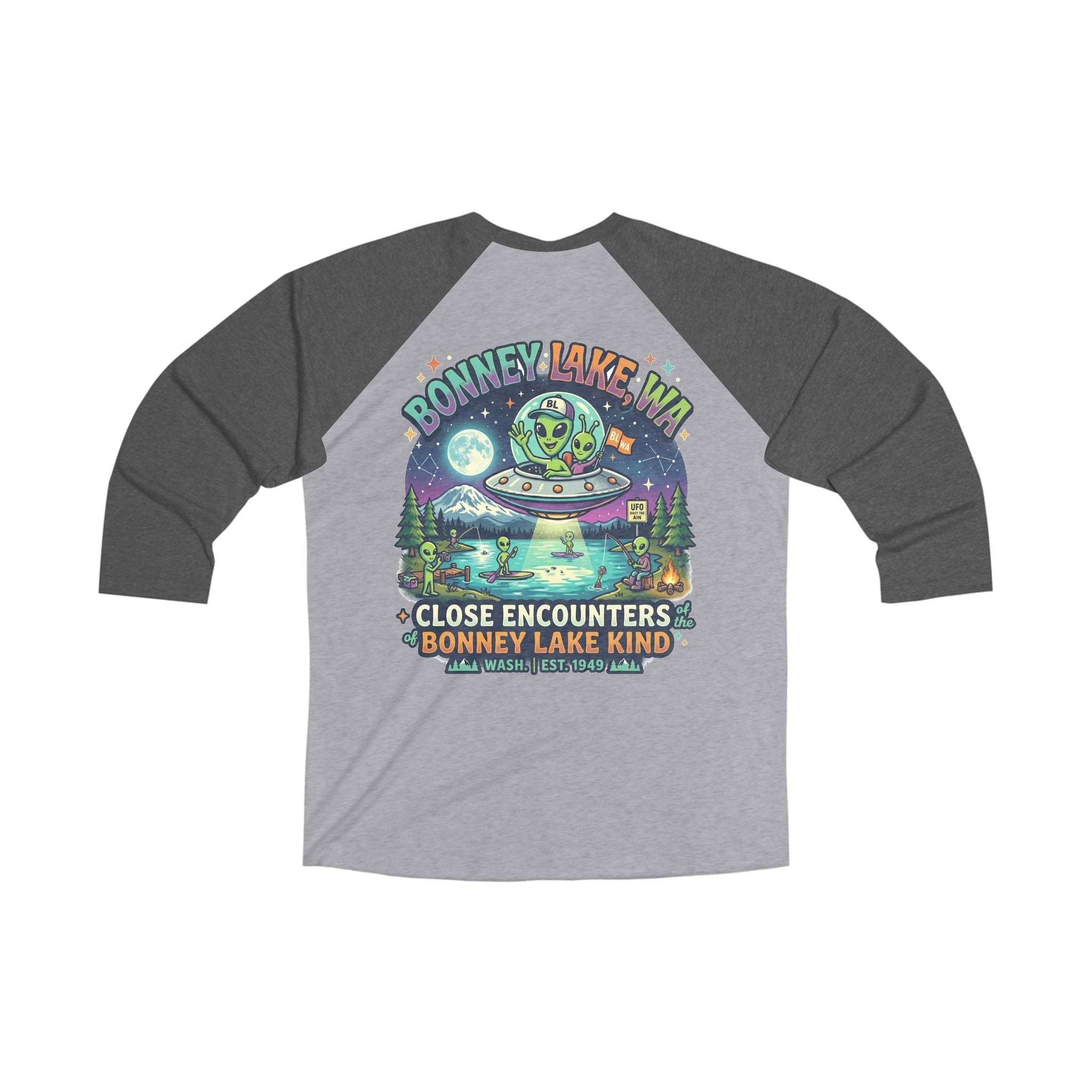 Copy of Bonney Lake WA Raglan Tee — “Close Encounters” UFO Graphic 3/4 Sleeve