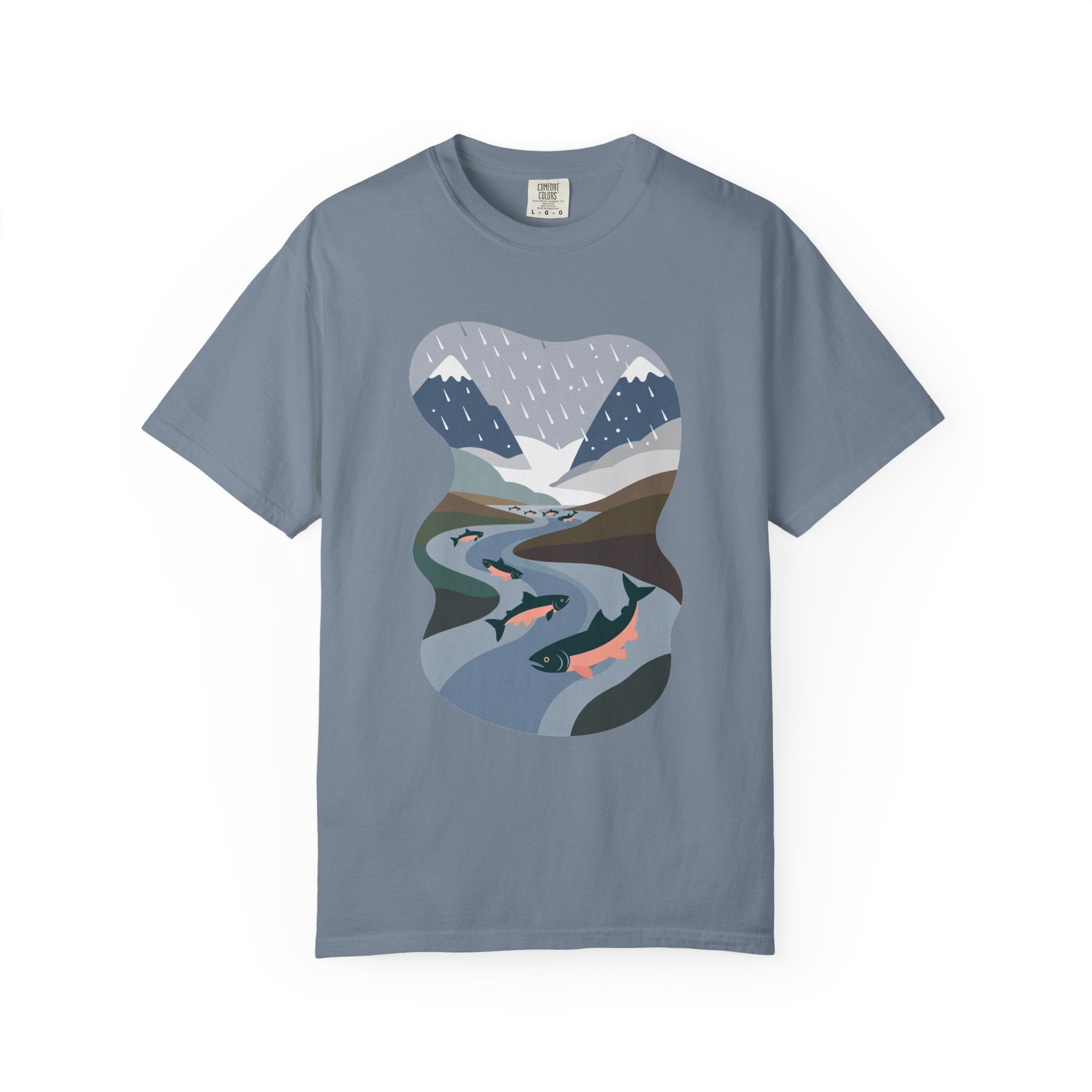 River Salmon Graphic T-Shirt — Mountain Fishing Scenic Tee
