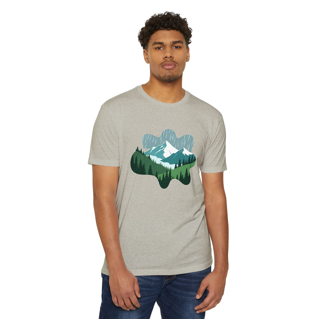 Mountain Paw Print T-Shirt — Scenic Forest & Snowy Peak Tee