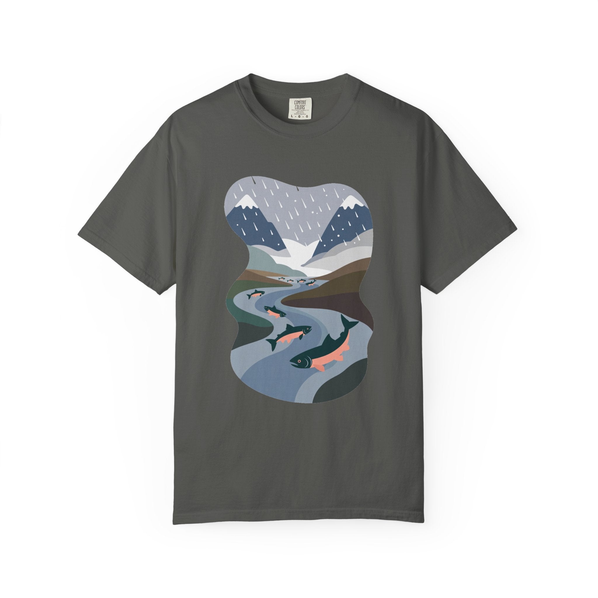 River Salmon Graphic T-Shirt — Mountain Fishing Scenic Tee