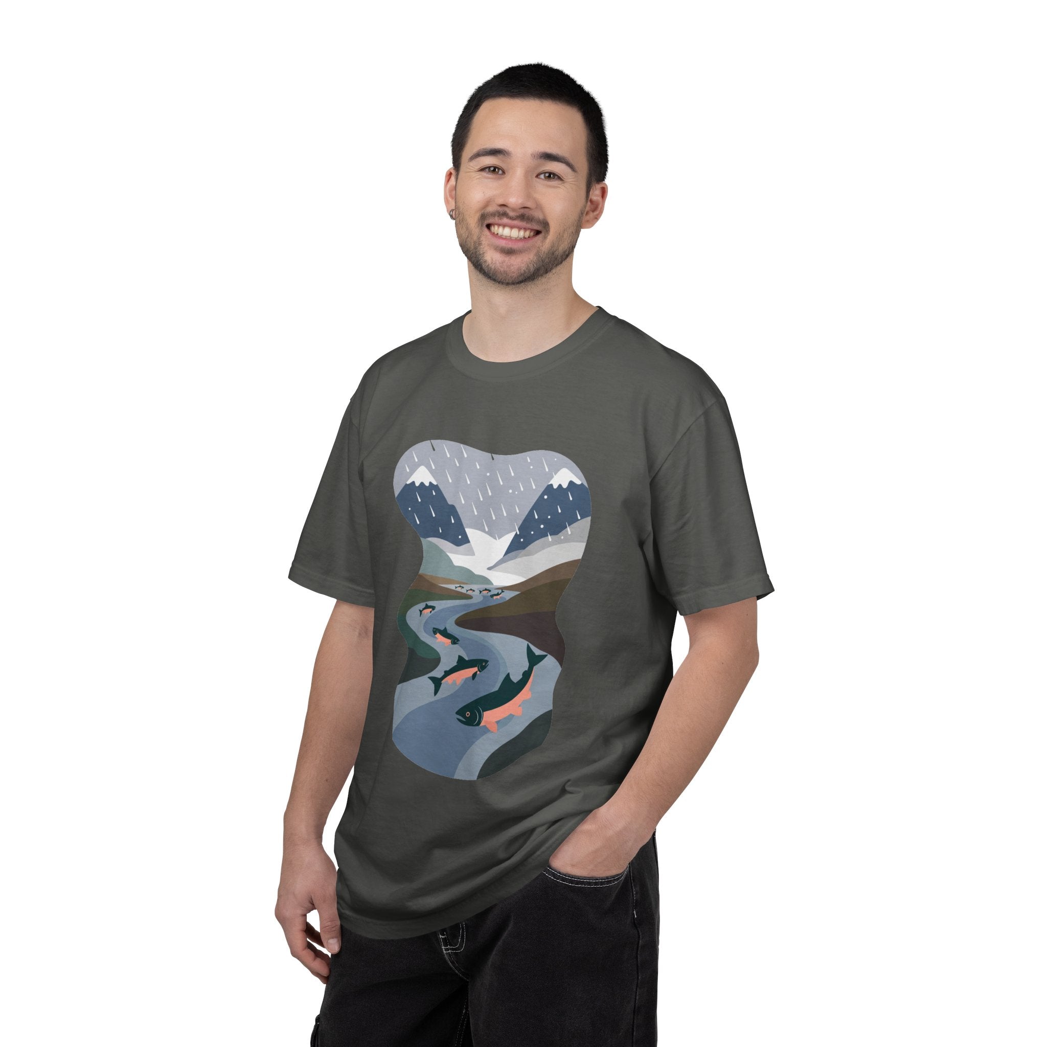 River Salmon Graphic T-Shirt — Mountain Fishing Scenic Tee