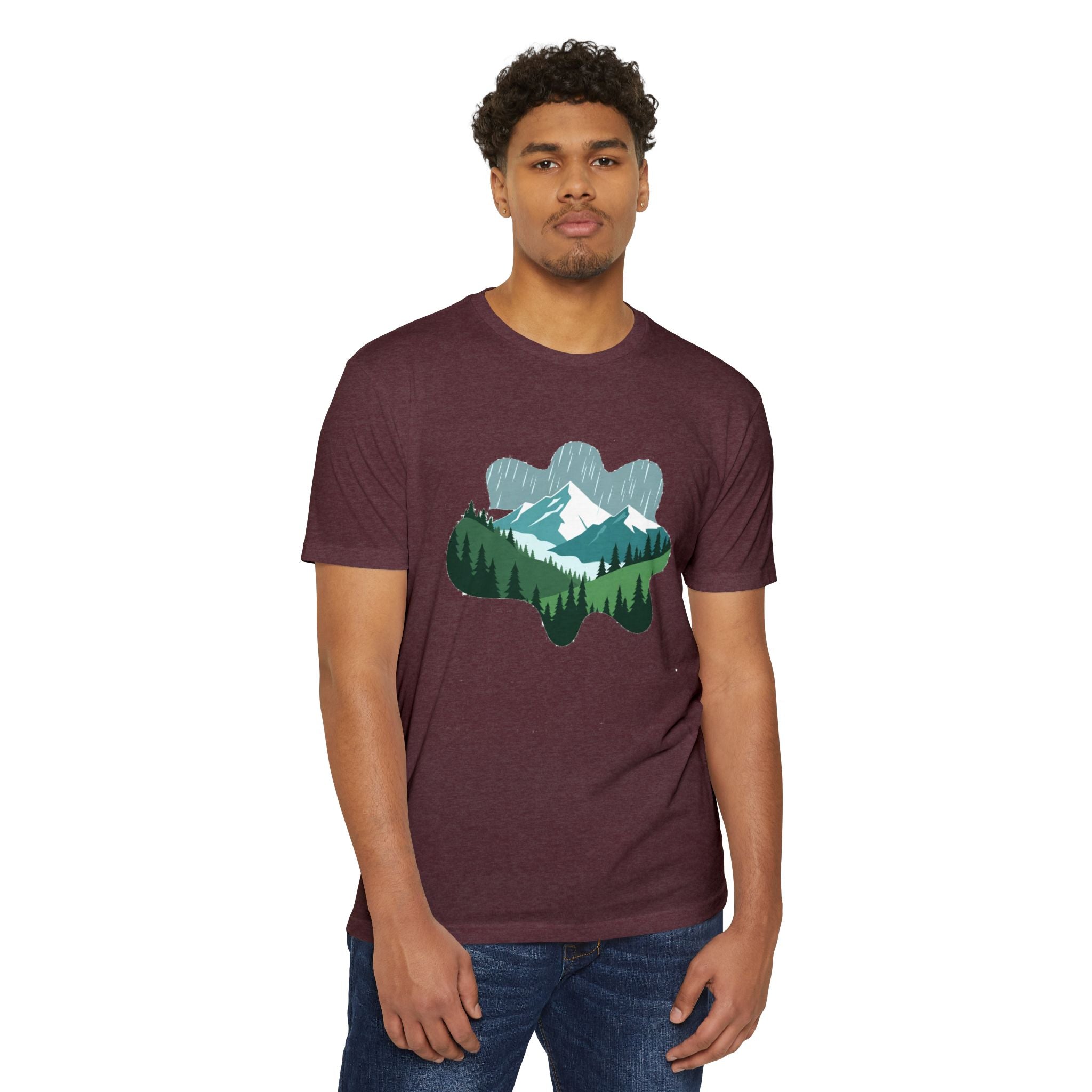 Mountain Paw Print T-Shirt — Scenic Forest & Snowy Peak Tee